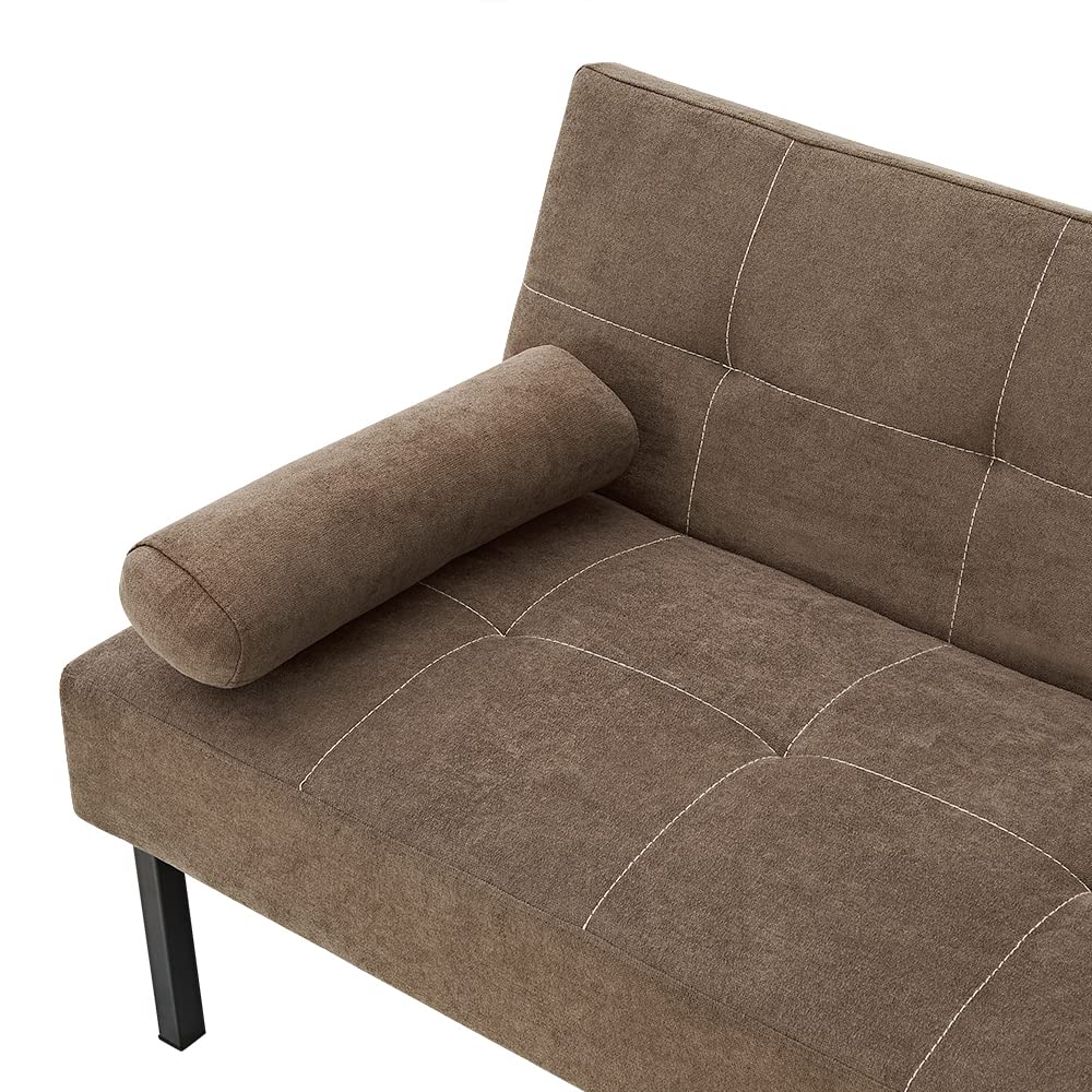 Panana 3-Seater Convertible Futon Sofa Bed - Click Clack Recliner Couch with Fabric Upholstery for Living Room, Guest Room & Small Spaces (Brown) | Multi-Functional Sleeper Sofa for Apartments, Dorms & Studio Living