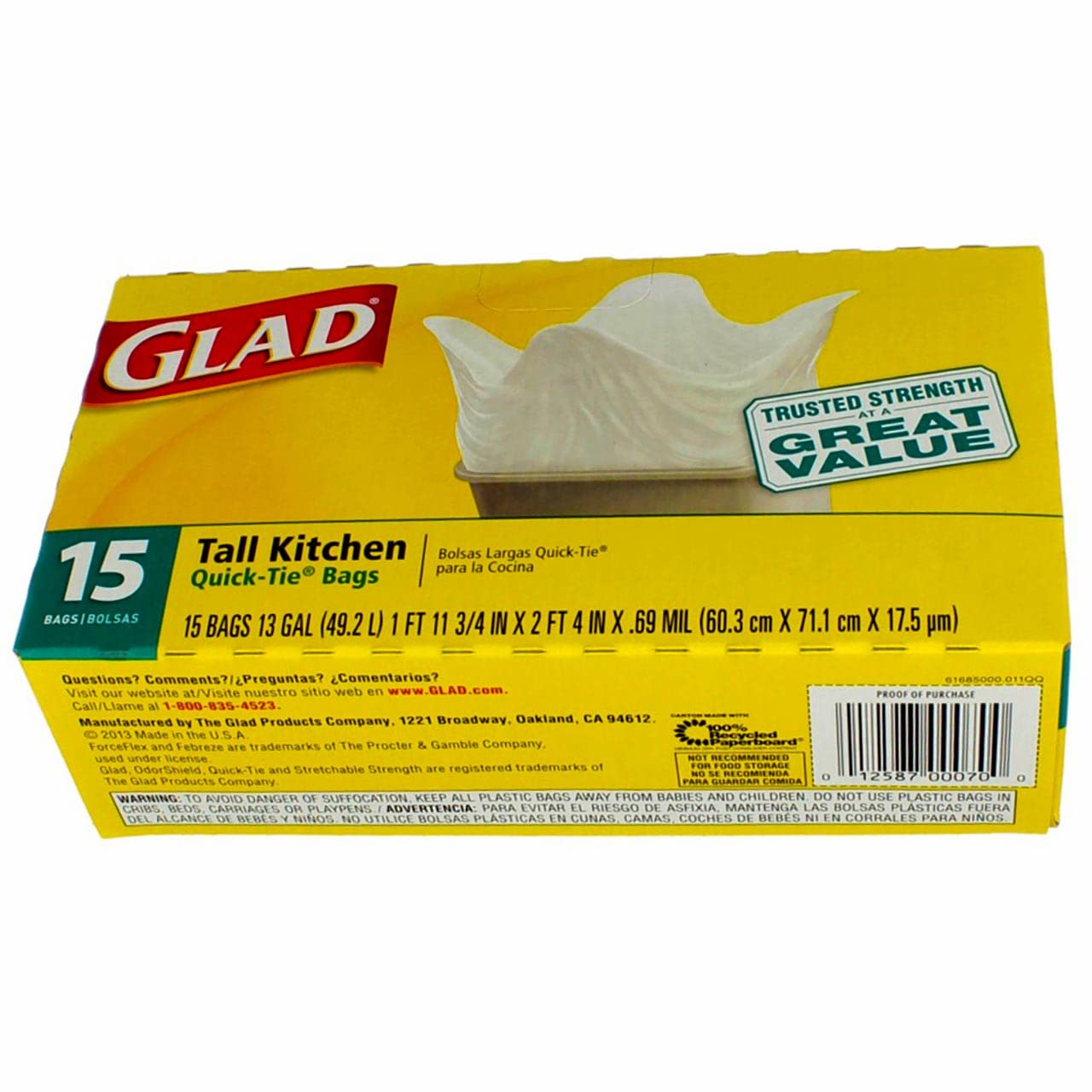 Glad Tall Kitchen Trash Bags - 15 Count, 13 Gallon, Strong & Leak-Proof for Home, Office & Outdoor Use