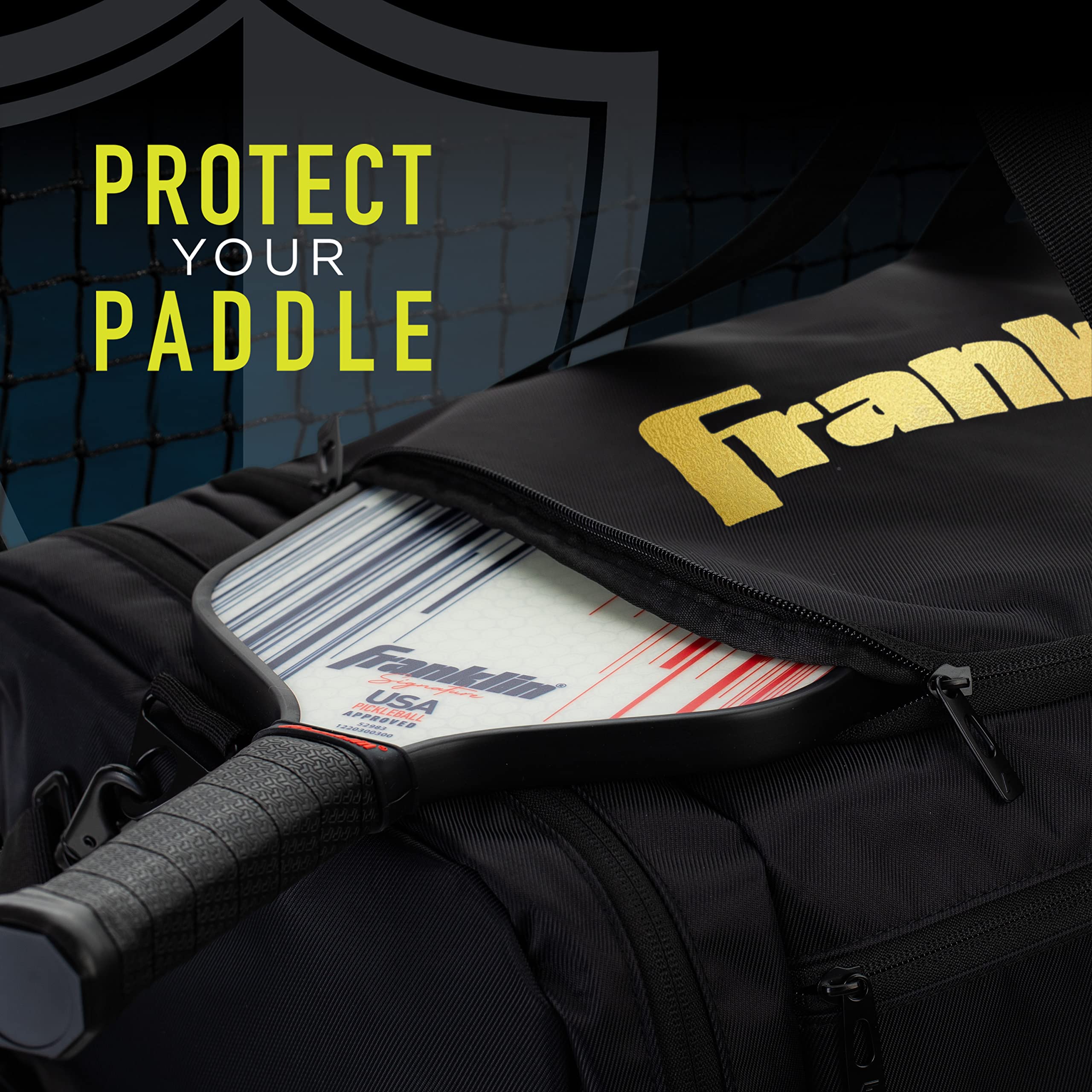 Franklin Sports Elite Series Pickleball Duffle Bag - Large Capacity Tennis Bag for Paddles, Balls & Gear - Water-Resistant Travel Duffel for Men & Women (Black) - Perfect for Court, Gym & Outdoor Sports
