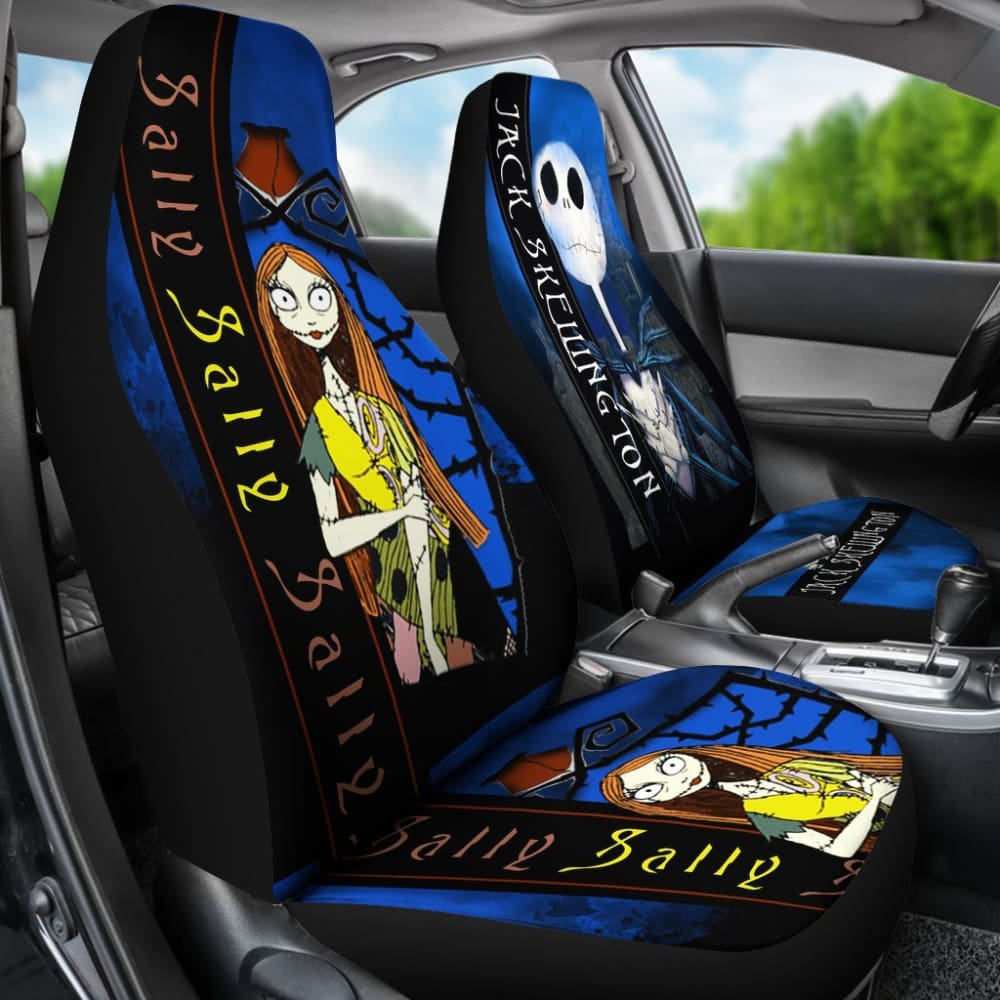 2Pcs Jack Skellington & Sally Car Seat Covers - Nightmare Before Christmas Themed Universal Fit for Cars, SUVs & Trucks - Perfect for Halloween Decorations & Christmas Gifts