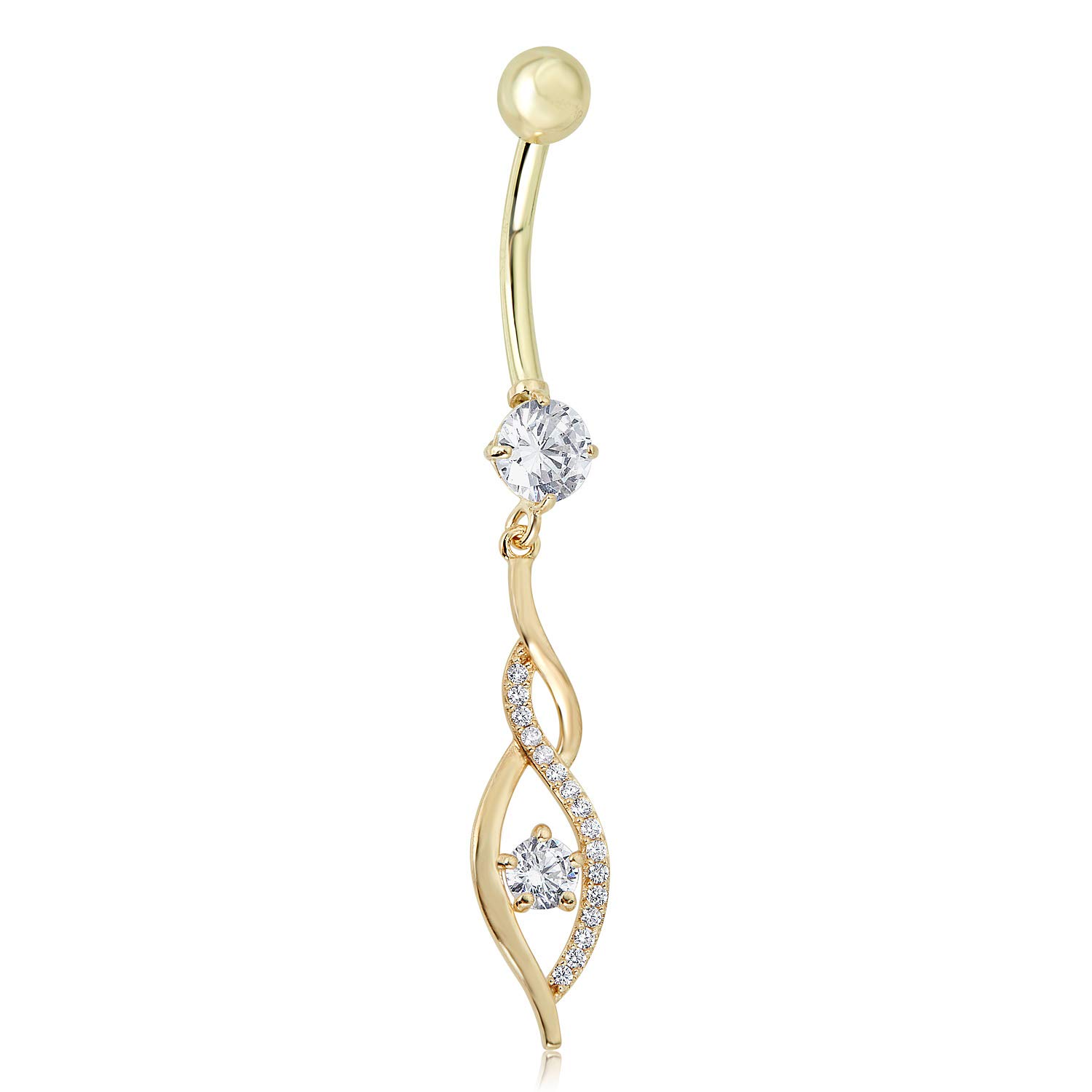 10K Gold Plated CZ Belly Button Ring - Dangling Flame Design Body Jewelry for Women (14 Gauge) | Perfect for Beach Parties, Festivals & Belly Dance Costumes