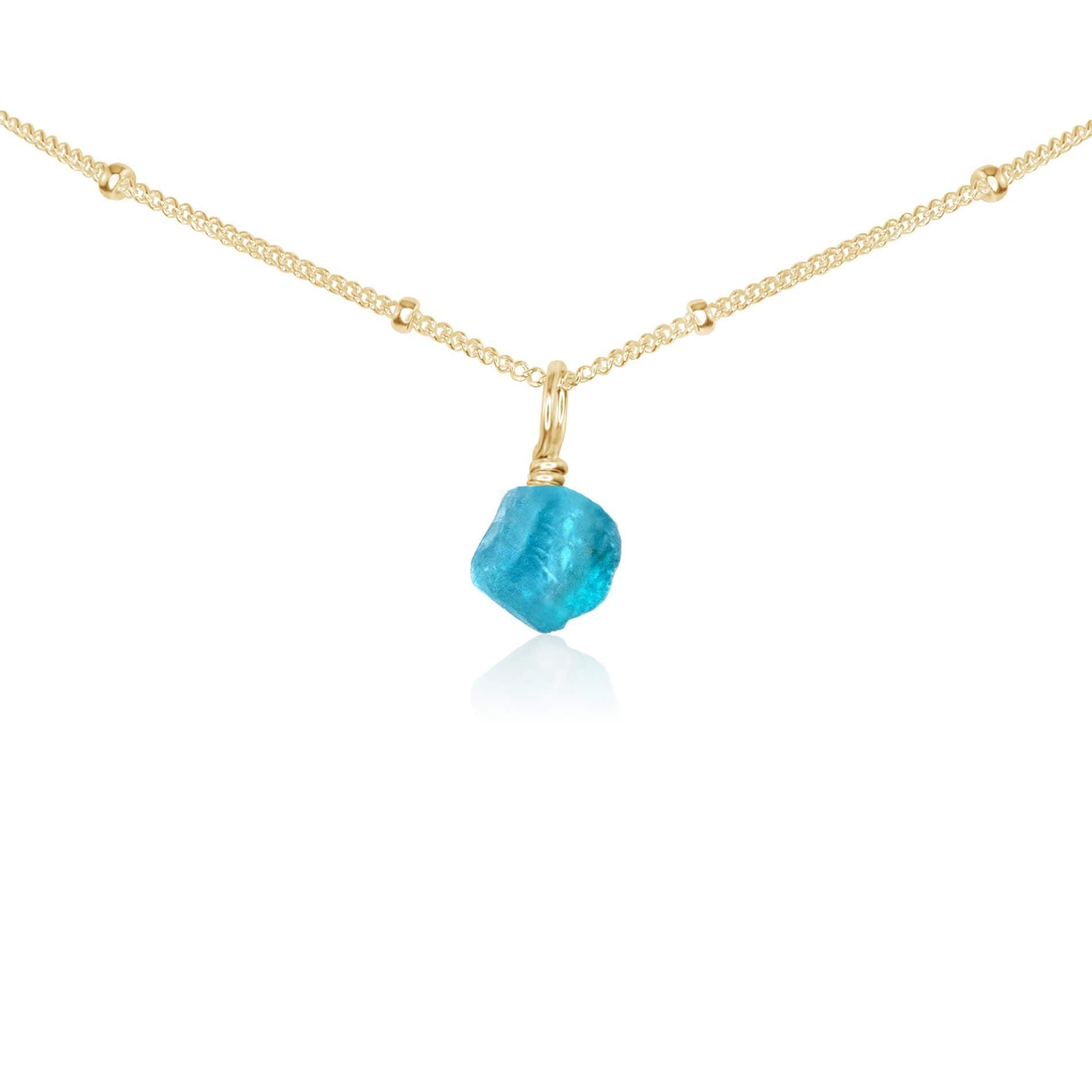 Tiny Rough Apatite Gemstone Pendant Choker Necklace - Natural Blue Green Stone Jewelry for Women, Boho Style Layering Chain - Perfect for Everyday Wear, Gift Giving & Spiritual Healing
