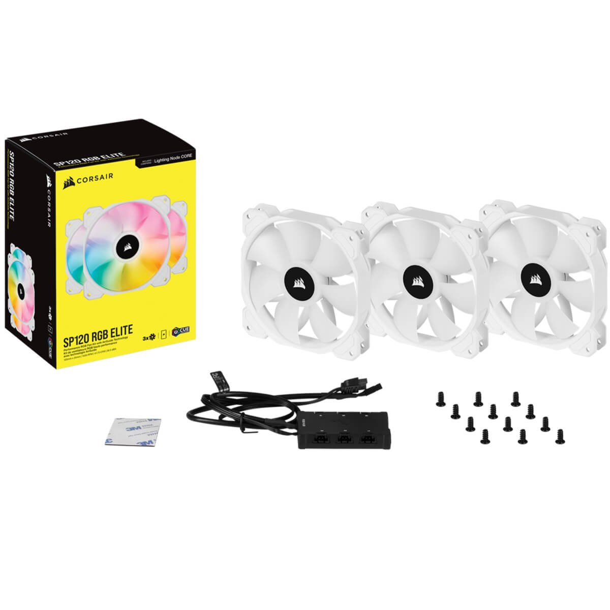 Corsair iCUE SP120 RGB ELITE White 120mm PWM Cooling Fan Triple Pack with Lighting Node - High Performance PC Case Fans for Gaming Rigs, Workstations & Custom PC Builds