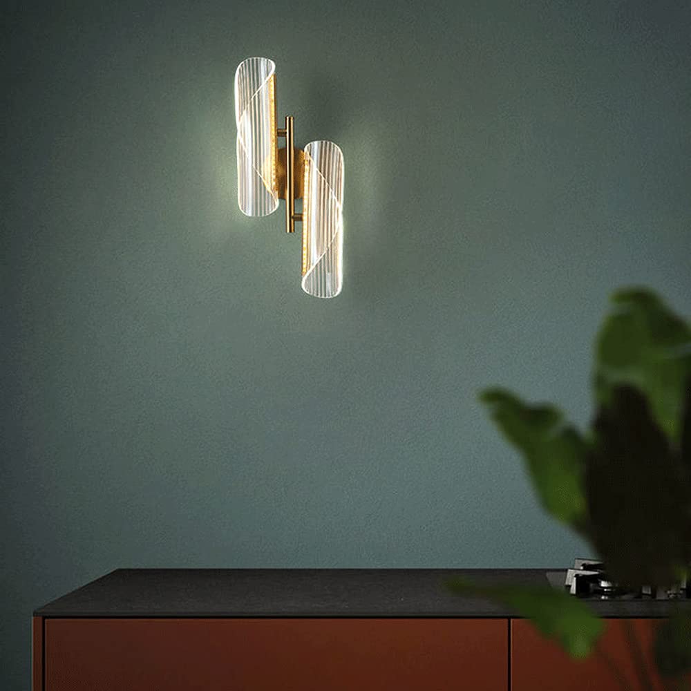 Modern Double Head Wall Lamp - Gold Acrylic Sconce with Tri-Tone Light for Bedroom, Living Room & Study