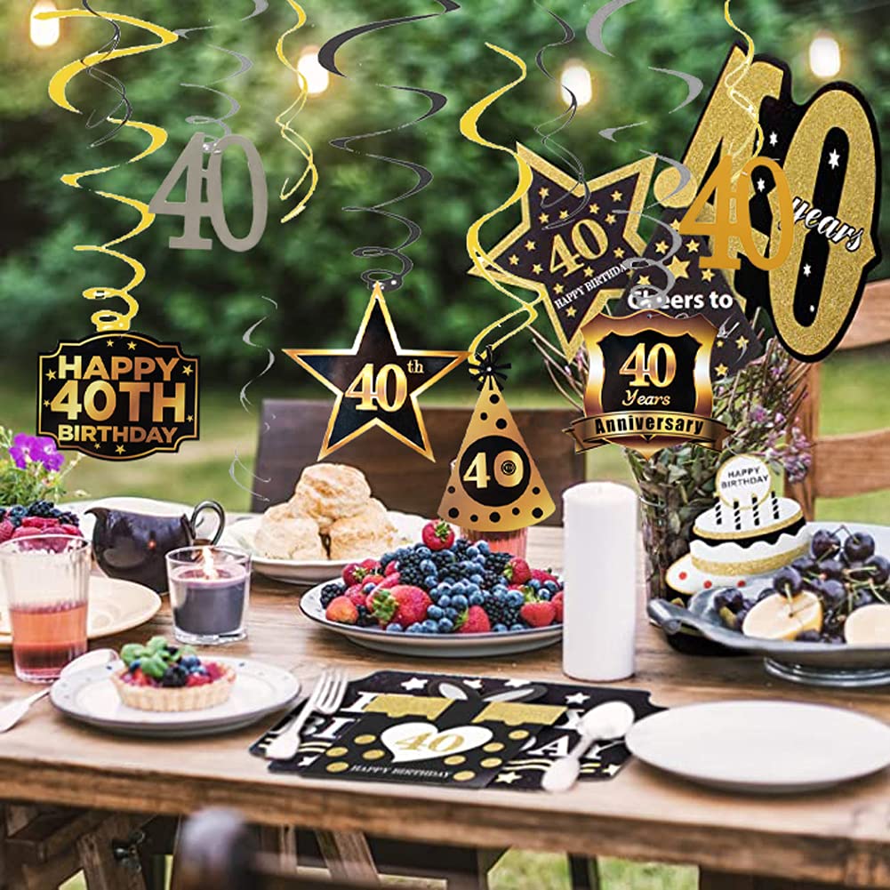 40th Birthday Party Decorations Set - Cheers to 40 Years Banner & Hanging Swirls for Men & Women | Perfect for Milestone Celebrations, Home Decor, and Surprise Parties