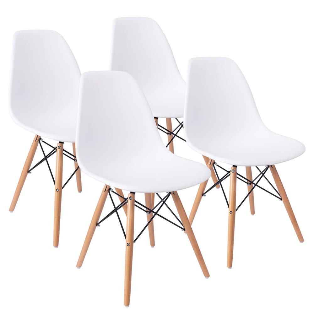 Furmax Mid Century Modern DSW Dining Chairs Set of 4 - Pre-Assembled Plastic Shell Lounge Chairs for Kitchen, Dining Room, Bedroom & Living Room - White | Perfect for Home Decor, Restaurant & Office Use
