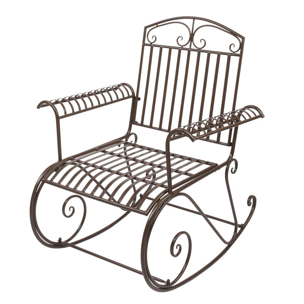 Comfortable Bent Armrest Single Rocking Chair - Dark Brown Wooden Rocker for Living Room, Nursery & Porch Relaxation
