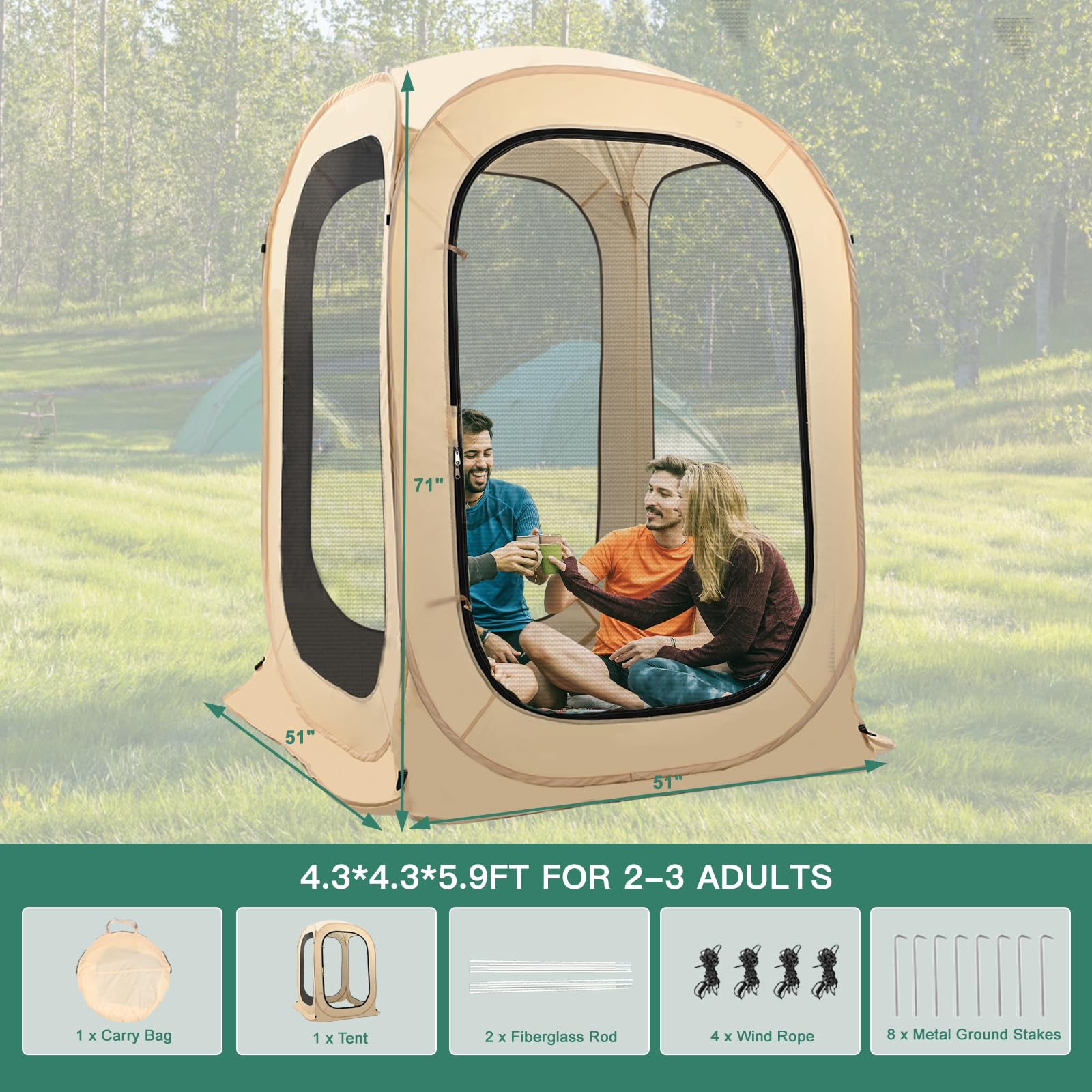LILYPELLE Pop-Up Screen House Tent - Portable Instant Canopy Shelter for Outdoor Camping, Patio, Backyard & Deck | Includes Carry Bag | Perfect for BBQs, Picnics & Bug-Free Relaxation