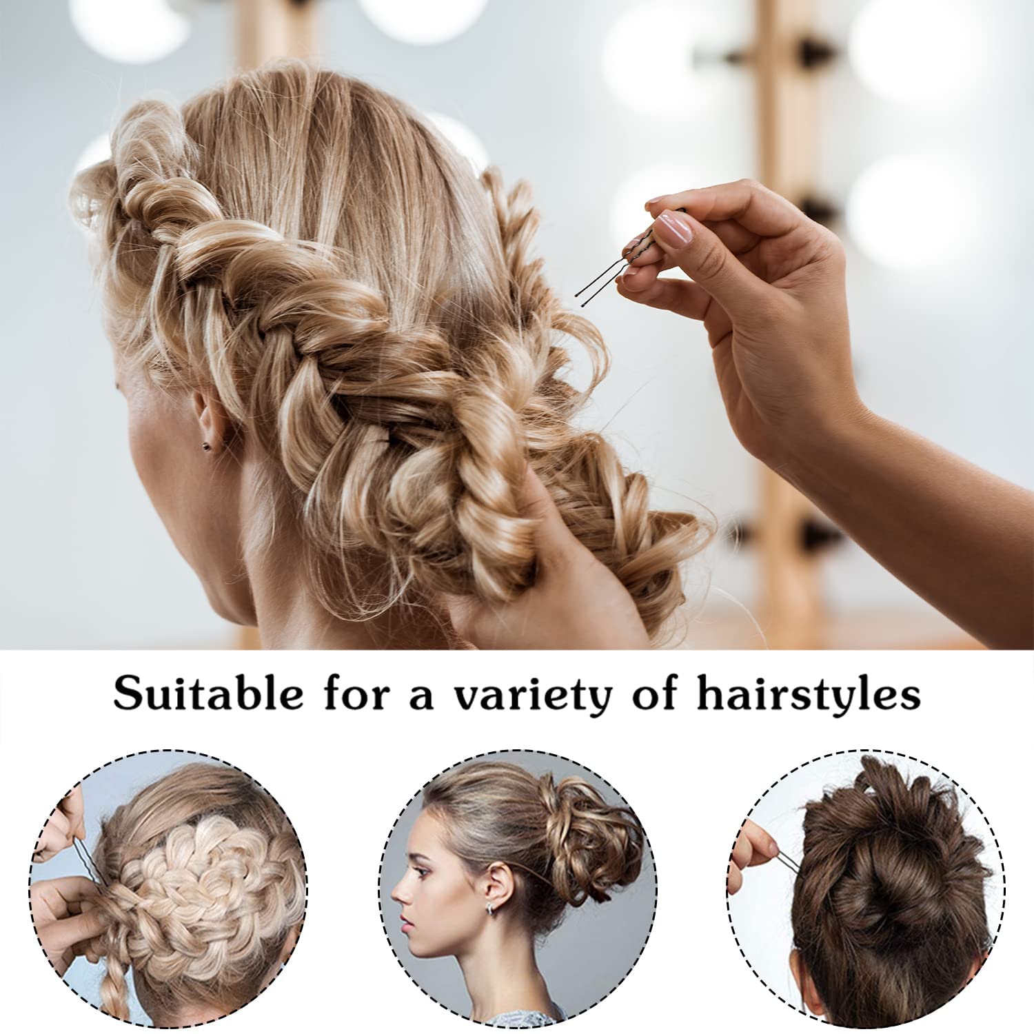 AKADO Long Bobby Hair Pins for Women - 50 Pack U-Shaped Hair Clips for Women & Girls, Secure Hair Styling Accessories for Updos, Buns & Braids - Black Juda Pins for Everyday & Special Occasions