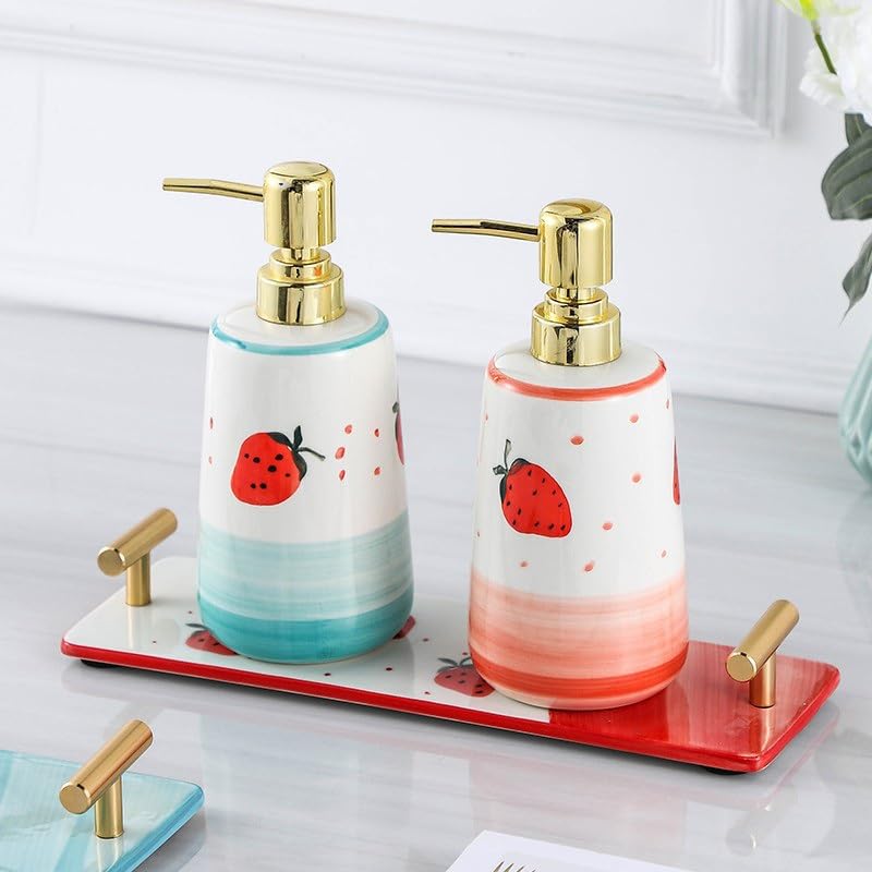 Ceramic Press Lotion Bottle Set - Empty Travel Shampoo Dispenser Bottles for Home & Travel Use | Perfect for Toiletries, Cosmetics & Skincare Products