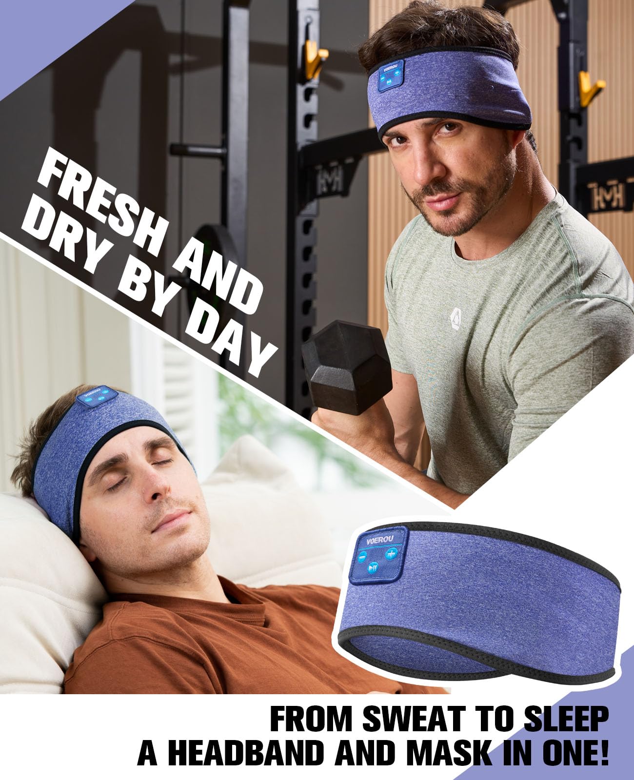 Voerou Bluetooth 5.4 Sleep Headphones & Sports Headband - Wireless Ultra-Thin Stereo Earphones for Sleeping, Workout, Running, Yoga & Meditation - Perfect for Men & Women at Home, Gym or Travel