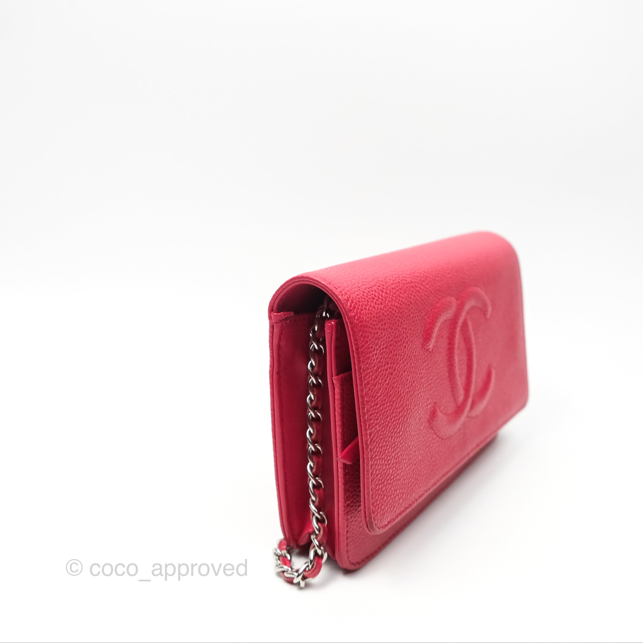 Chanel CC Wallet On Chain WOC in Dark Pink Caviar Leather with Silver Hardware - Perfect for Evening Events, Parties & Luxury Fashion Accessories