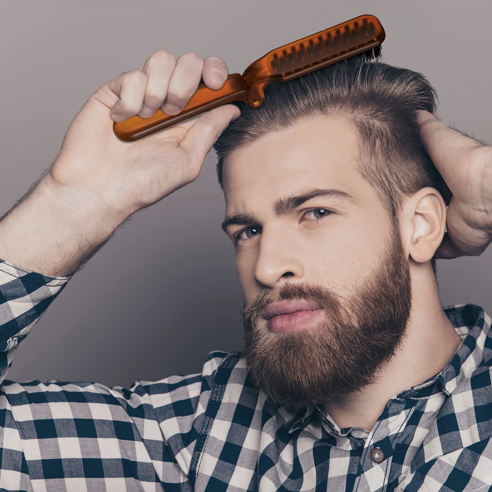 2 Pack Foldable Travel Hair Brush - Compact Collapsible Pocket Hair Comb with Bristles for Women & Men, Portable Styling Tool for Home, Gym, Office & Travel (Amber)
