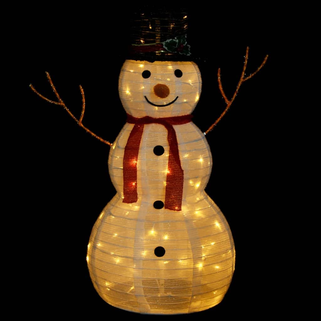 vidaXL 3ft LED Snowman Christmas Decoration with Red Scarf & Hat - 90 Warm White Lights, 8 Lighting Effects - Indoor/Outdoor Holiday Decor for Yard, Porch, Garden, and Living Room