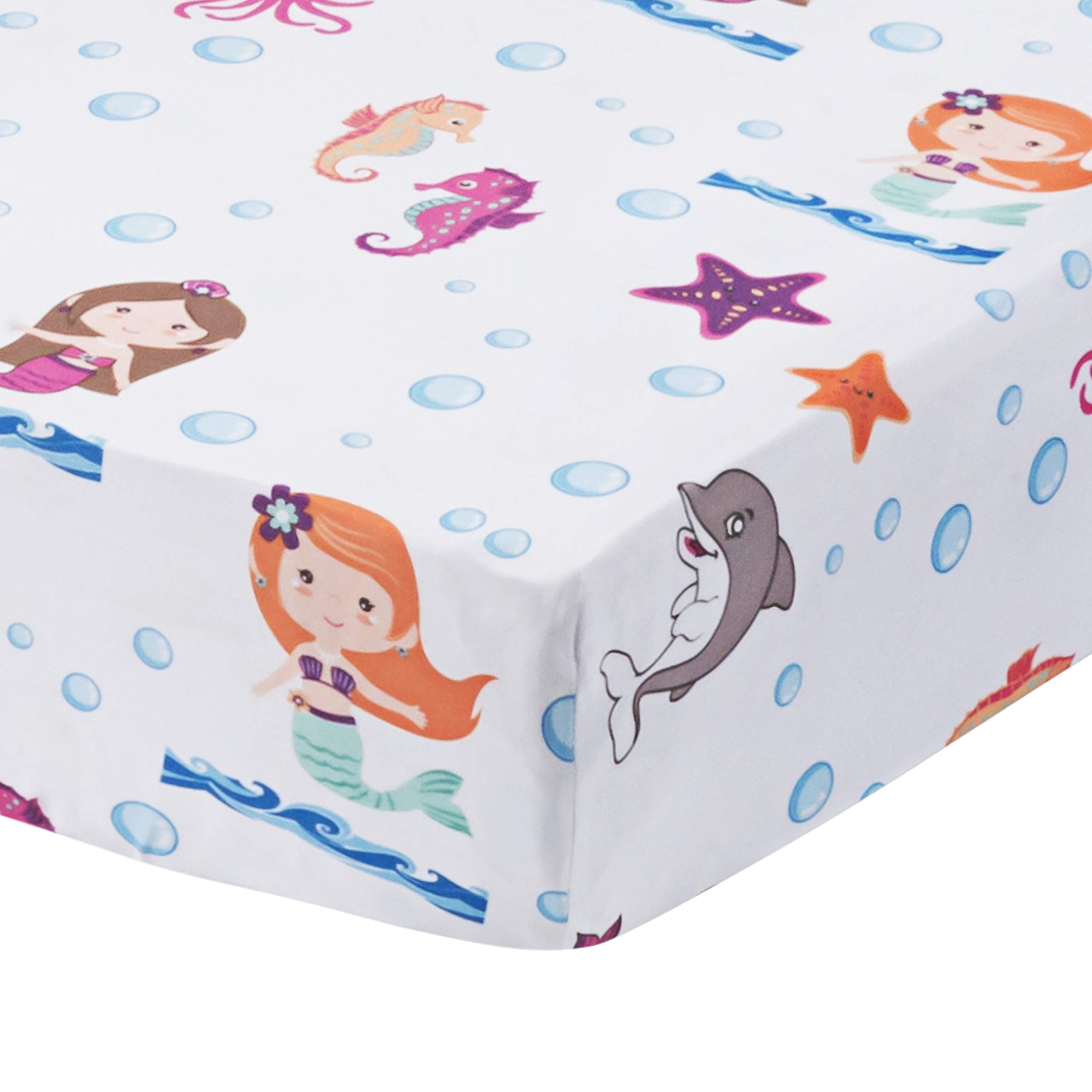 EVERYDAY KIDS 3-Piece Girls Crib Bedding Set - Mermaid Adventures - Soft Quilt, Fitted Sheet & Dust Ruffle - Nursery & Baby Crib Bedding - Perfect for Nursery Decor & Newborn Gift