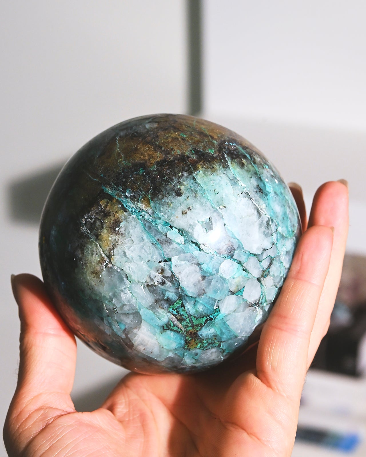 Natural Chrysocolla Crystal Sphere - 2.2lbs Healing Stone for Meditation, Home Decor & Energy Work | Perfect for Reiki, Feng Shui & Spiritual Gifts
