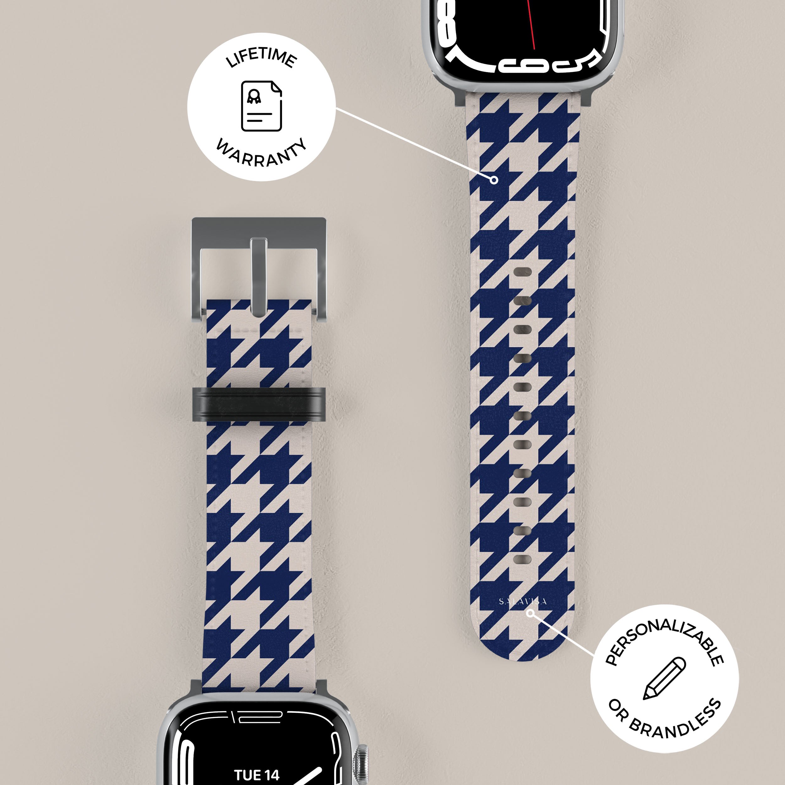 Premium Blue Houndstooth Pattern Apple Watch Band - Stylish & Durable Replacement Strap for Apple Watch Series 9/8/7/SE/6/5/4/3 - Perfect for Workouts, Office & Casual Wear