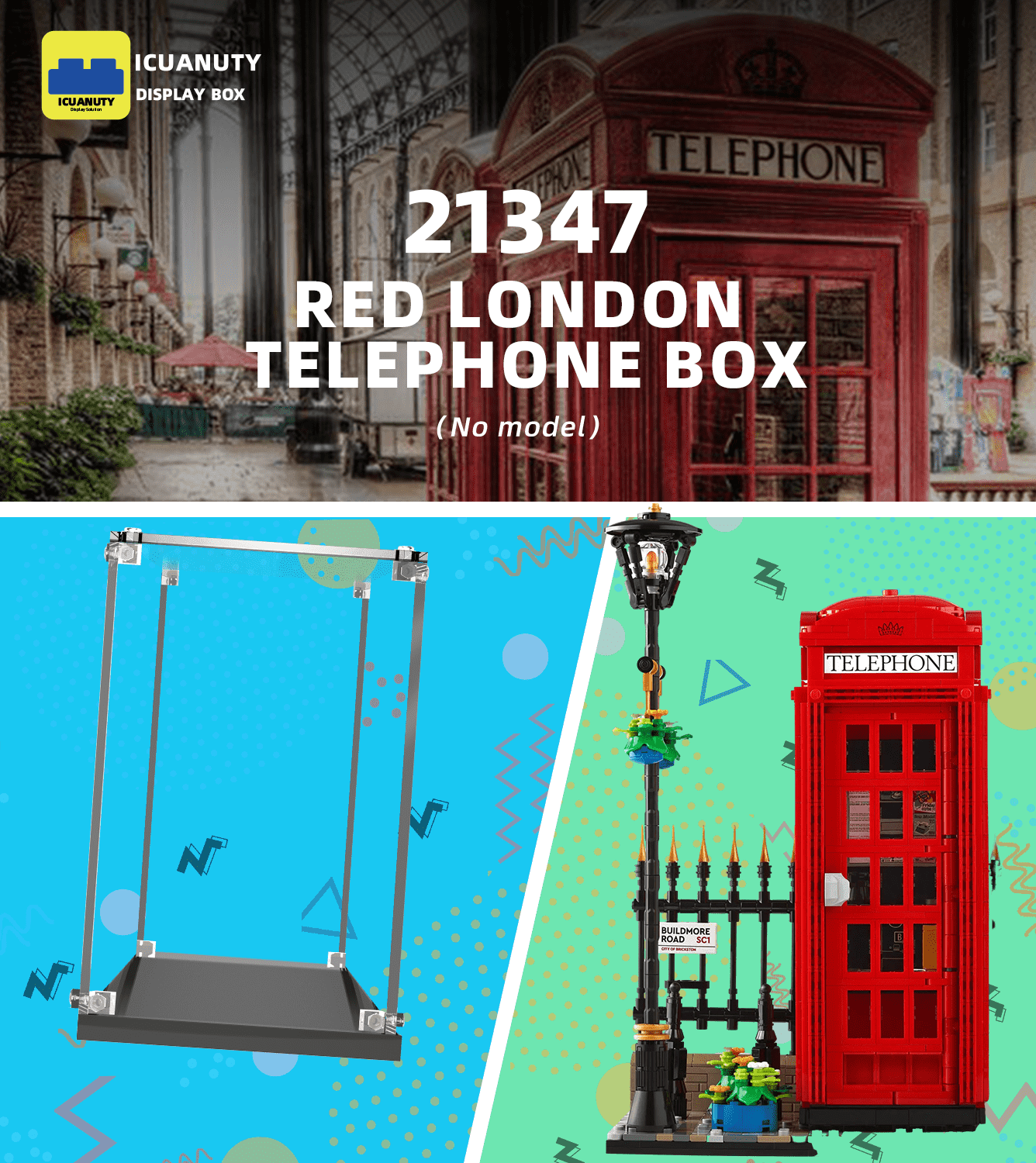 LEGO Creator Red London Telephone Box 21347 Display Case - Premium Acrylic Showcase for Collectible LEGO Sets | Perfect for Home Decor, Office Display & Gift Giving