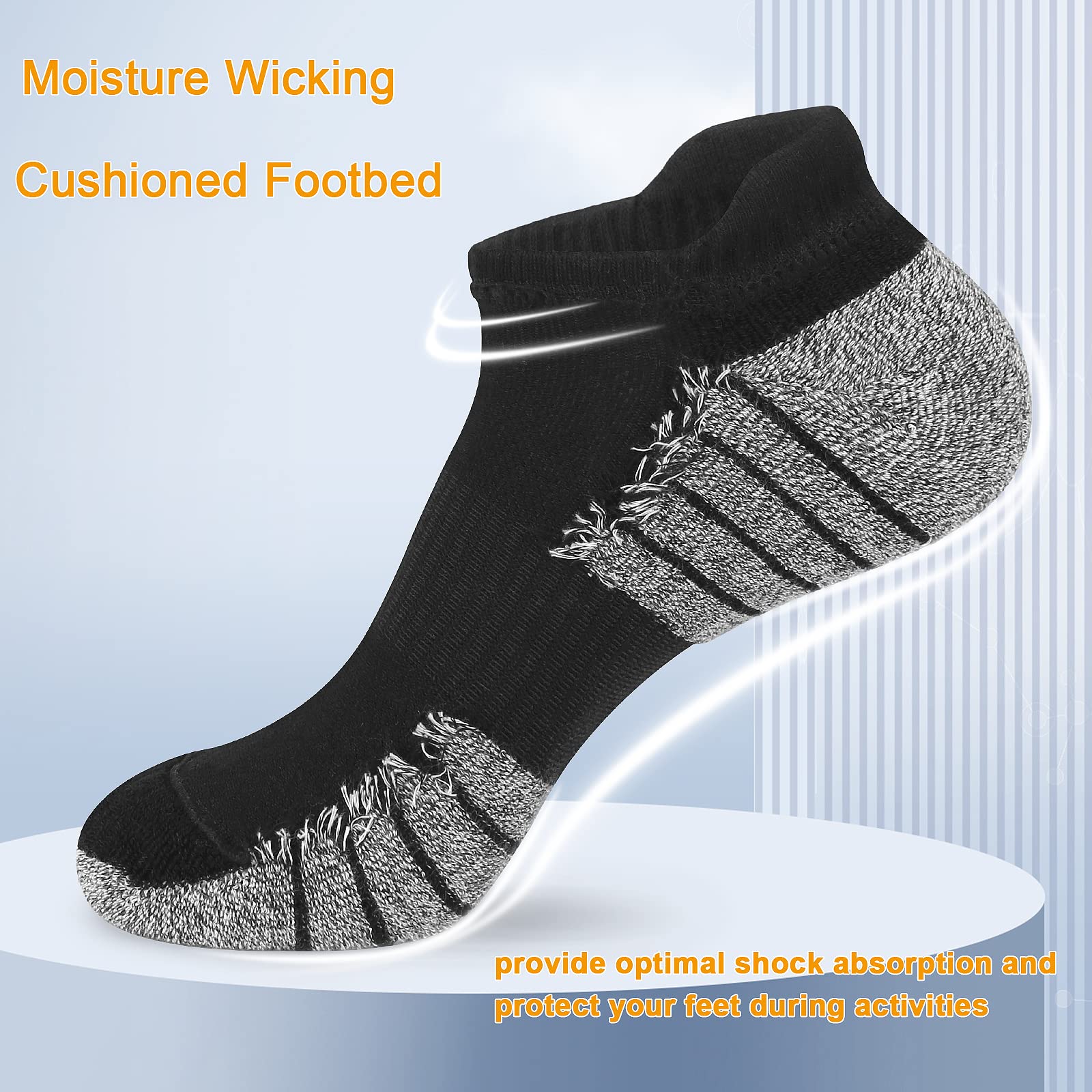 KOOOGEAR 6 Pairs Men's Running Socks - White & Black Cushioned Athletic Ankle Socks for Men | Breathable Moisture-Wicking Low Cut Cotton Socks Multipack | Perfect for Jogging, Gym Workouts & Daily Wear