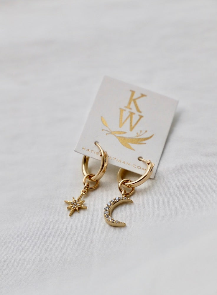 Celestial Star and Moon Hoop Earrings - Dainty Gold Hoops for Women, Trendy Celestial Jewelry for Everyday Wear, Perfect for Parties and Gifts