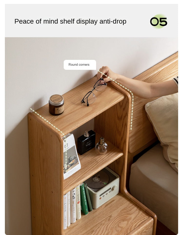 Solid Oak Wood Multifunctional Nightstand with High Section - Perfect for Bedroom, Living Room, and Home Office Storage