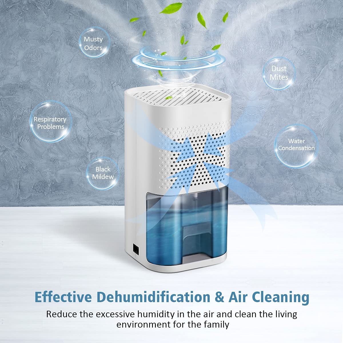 Garneck Mini Portable Dehumidifier with LED Indicator - Auto Shut Off for Home, Bedroom, Basement & Closet - Compact Moisture Absorber for Damp Spaces