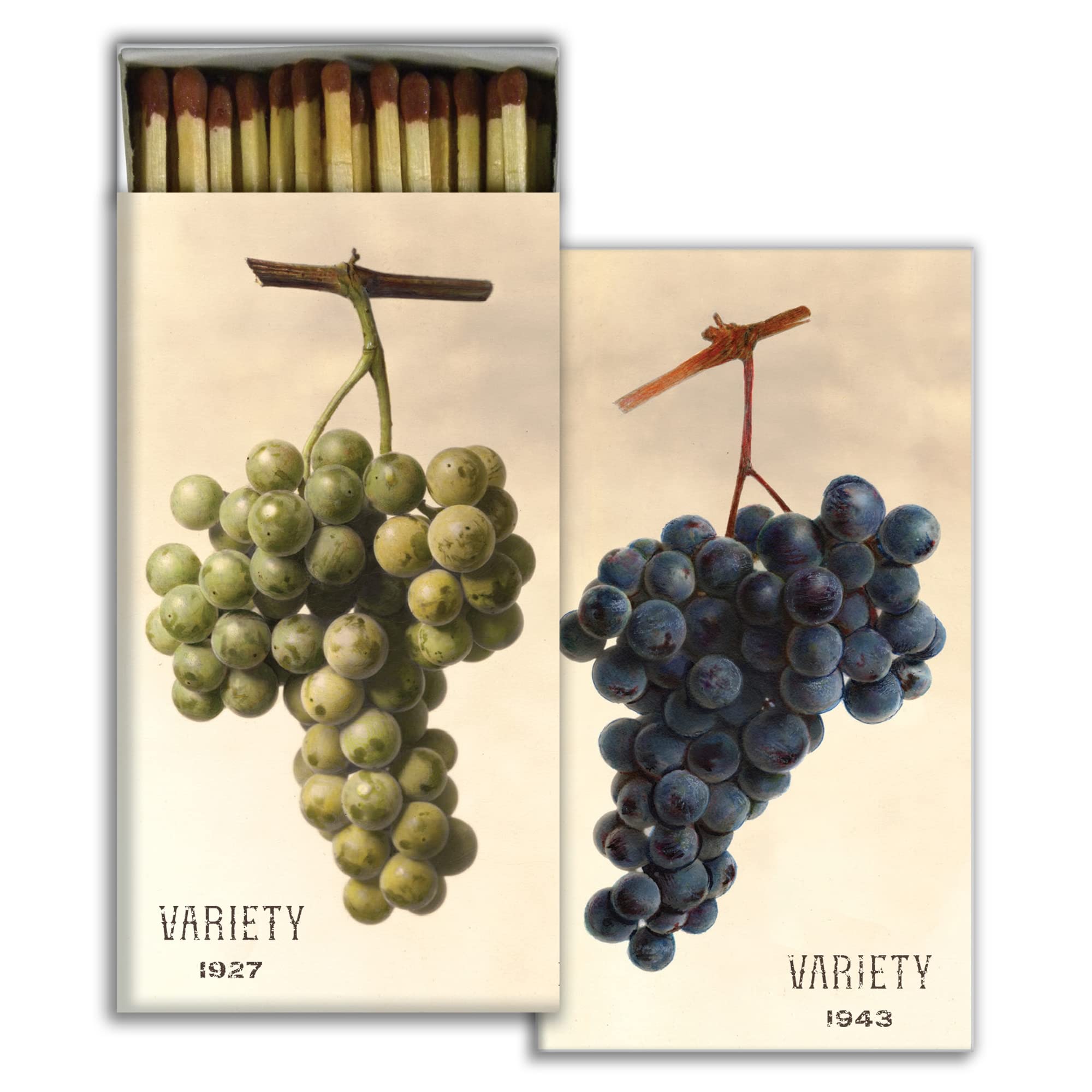 Premium Grape Varieties Decorative Matchboxes with Wooden Matches - Set of 3 | Perfect for Lighting Candles, Fireplaces, Grills, Campfires & Romantic Dinners | Vintage Home Decor & Gift Idea