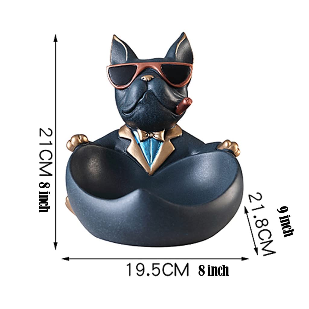 KAMWD Resin Key Bowl - Bulldog Statue Decor for Entryway, Hall Table & Coffee Table | Modern Animal Dog Figurine Storage Box for Keys, Coins & Jewelry | Black Decorative Tray for Home & Office Use