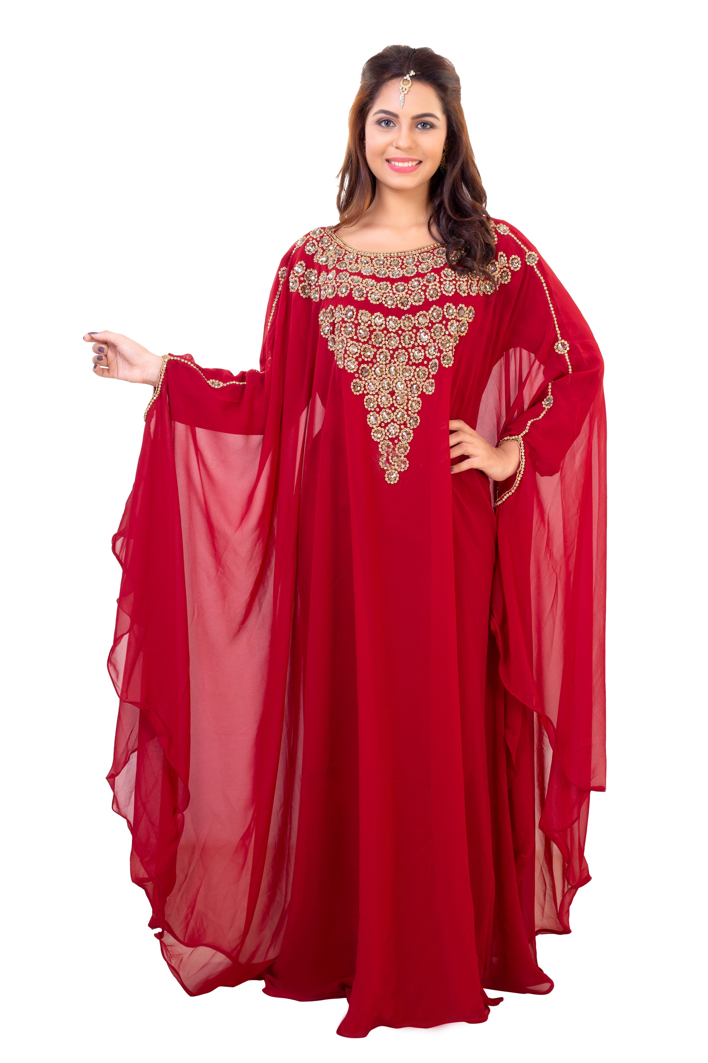 Luxury Dubai Kaftan Dress with Swarovski Crystals - Elegant Maxi Abaya for Women | Perfect for Weddings, Parties & Special Occasions