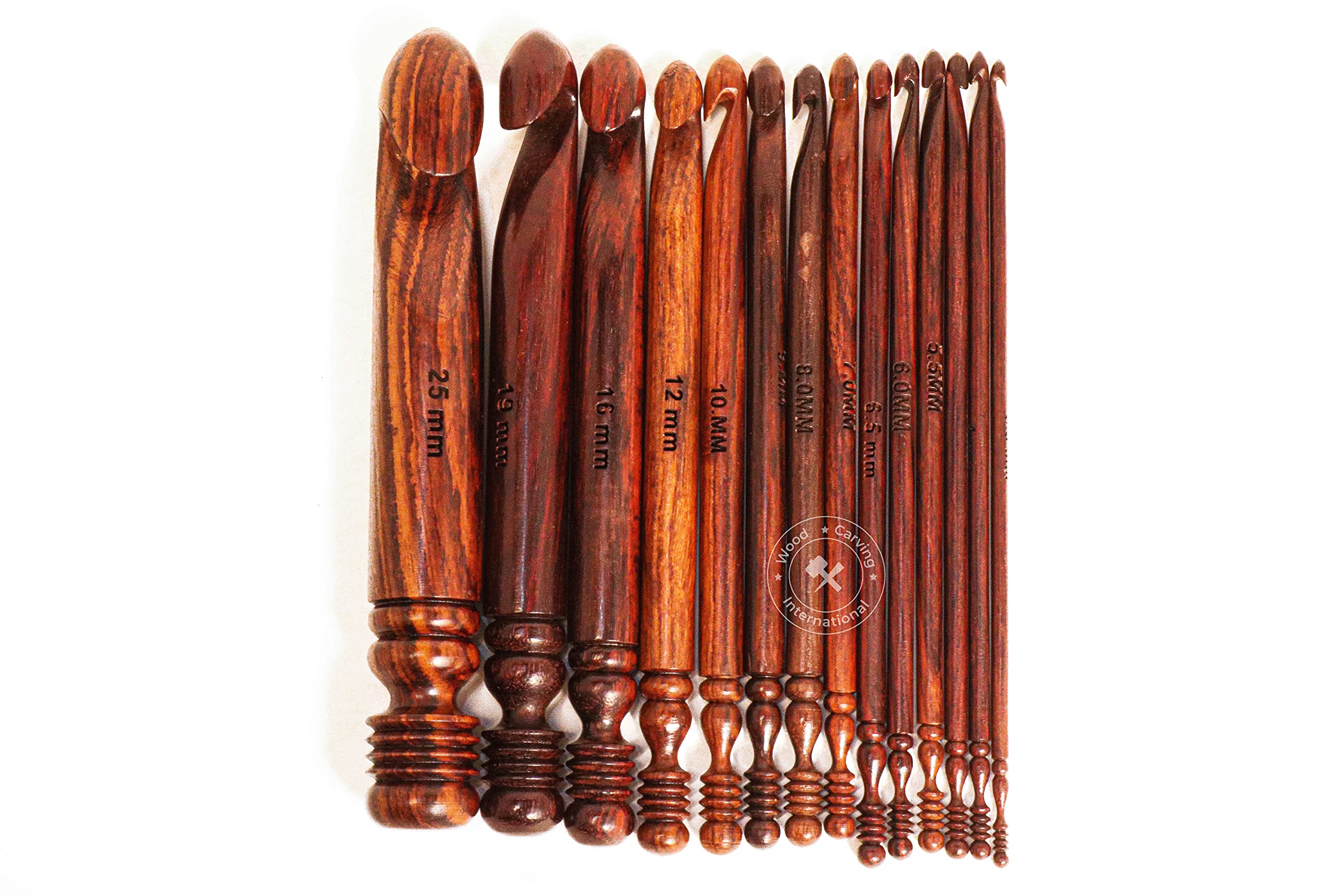 Premium Rosewood Crochet Hook Set - 15 Ergonomic Soft Grip Hooks (3.5mm-25mm) for Arthritic Hands - US Size I-9 (5.5mm) - Perfect for Knitting, Crocheting & DIY Craft Projects