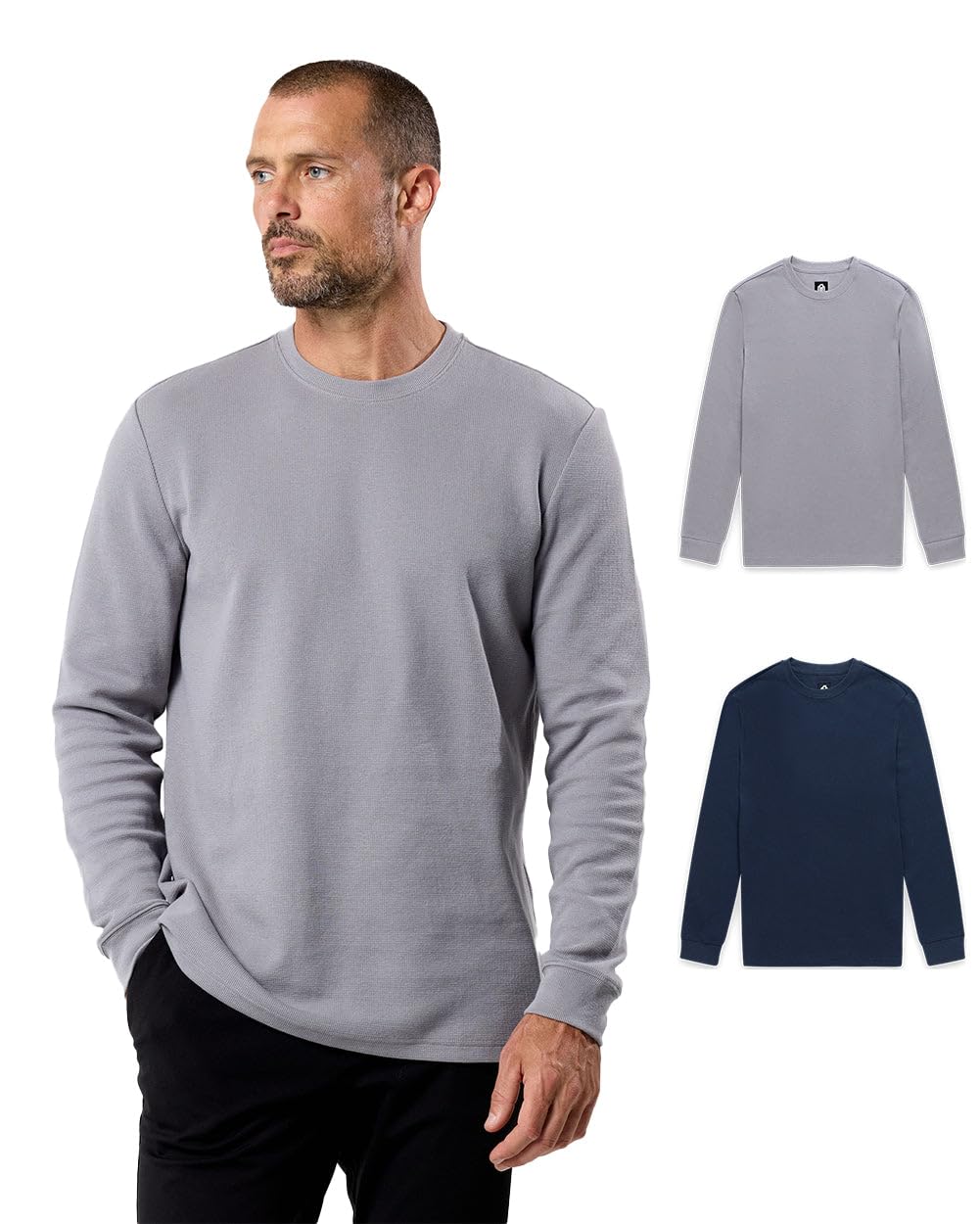 Premium Men's Long Sleeve Waffle Knit Thermal Shirt - Crew Neck, Sizes S-4XL | INTO THE AM Warm Winter Base Layer for Outdoor Activities & Layering