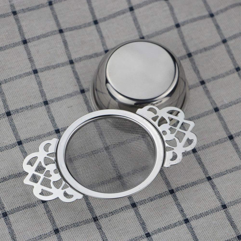 2 Pack Stainless Steel Loose Leaf Tea Strainers with Drip Bowls - Double Winged Handles & Fine Mesh Infuser - Perfect for Herbal Tea, Iced Tea & Tea Parties (Silver)