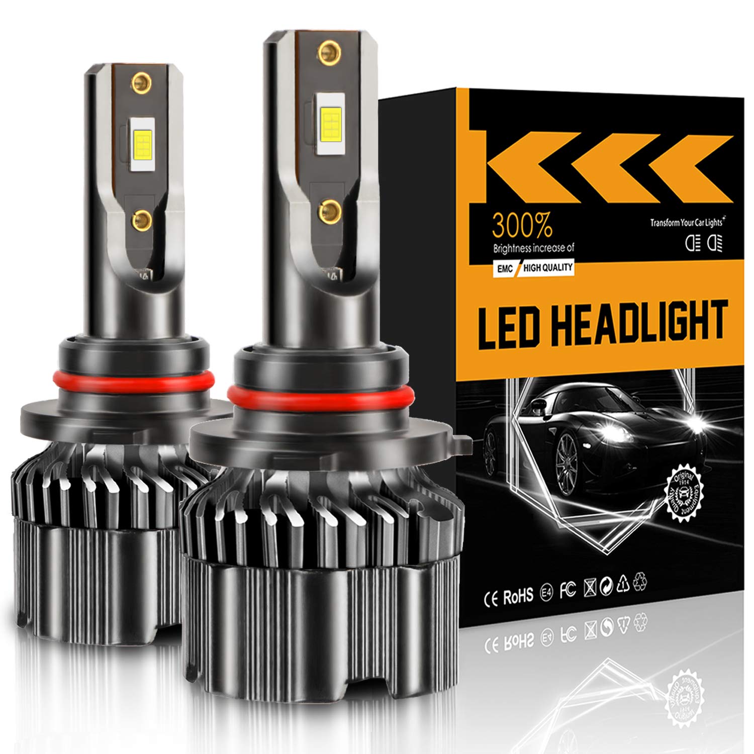 LRTER 9006/HB4 LED Headlight Bulbs 60W 12000LM - 6000K White for Low Beam & Fog Lights - Pack of 2 for Night Driving