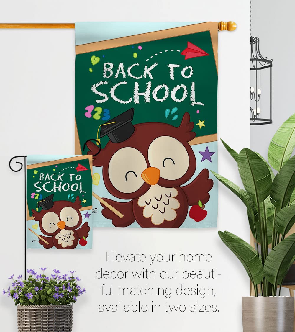 Whoo Back to School Double-Sided House Flag Set - Eagle Design for Classroom Decor, Teacher & Student Gifts, First Day of School Supplies - Perfect for Yard, Garden & Bus Decorations (Made in USA) - Ideal for Back-to-School Celebrations, Teacher Appreciation & Classroom Themes