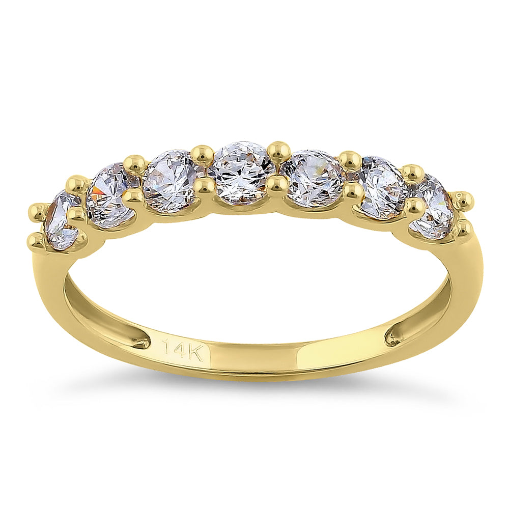 14K Yellow Gold Single Row Round Cut Cubic Zirconia Ring for Women – Elegant Wedding, Engagement, Anniversary Jewelry Gift