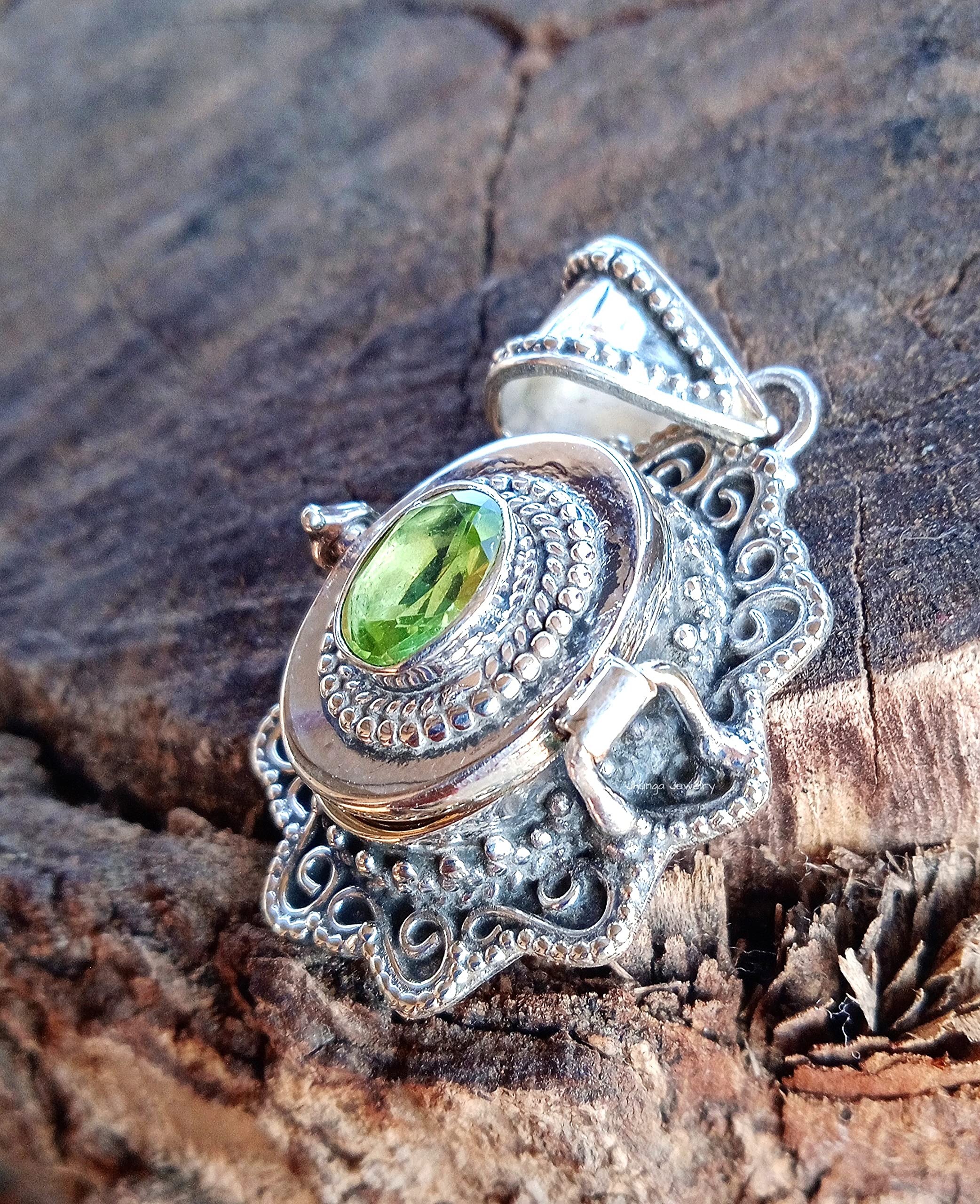 Peridot Pendant Necklace - Sterling Silver Openable Locket Jewelry - Handmade Vintage Boho Style Prayer Pendant - Perfect for Spiritual Gifts, Meditation & Boho Fashion Accessories