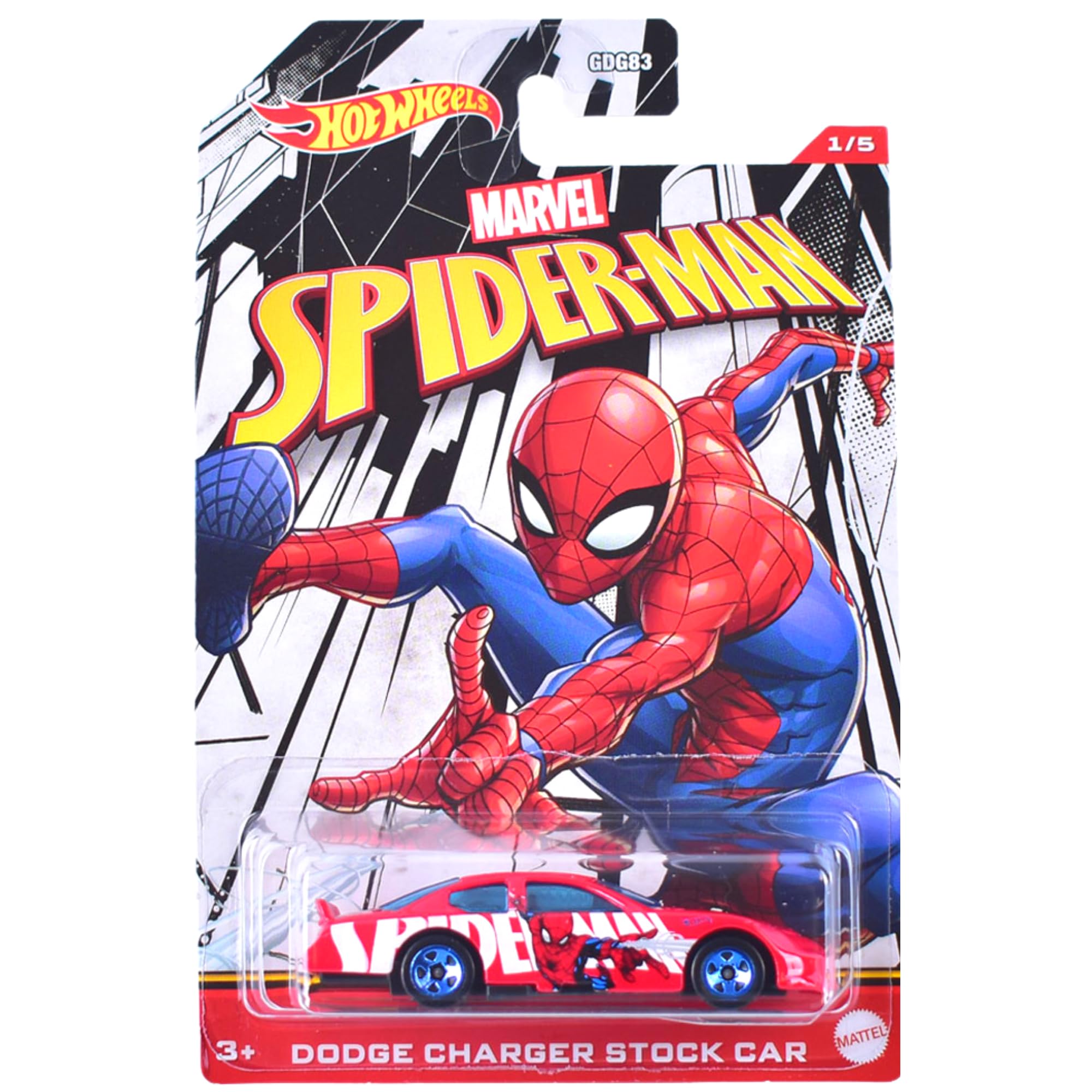 Hot Wheels Marvel Spider-Man 1:64 Scale Dodge Charger Stock Car - Collectible Die-Cast Toy for Kids & Adults - Perfect for Play, Display & Gifts