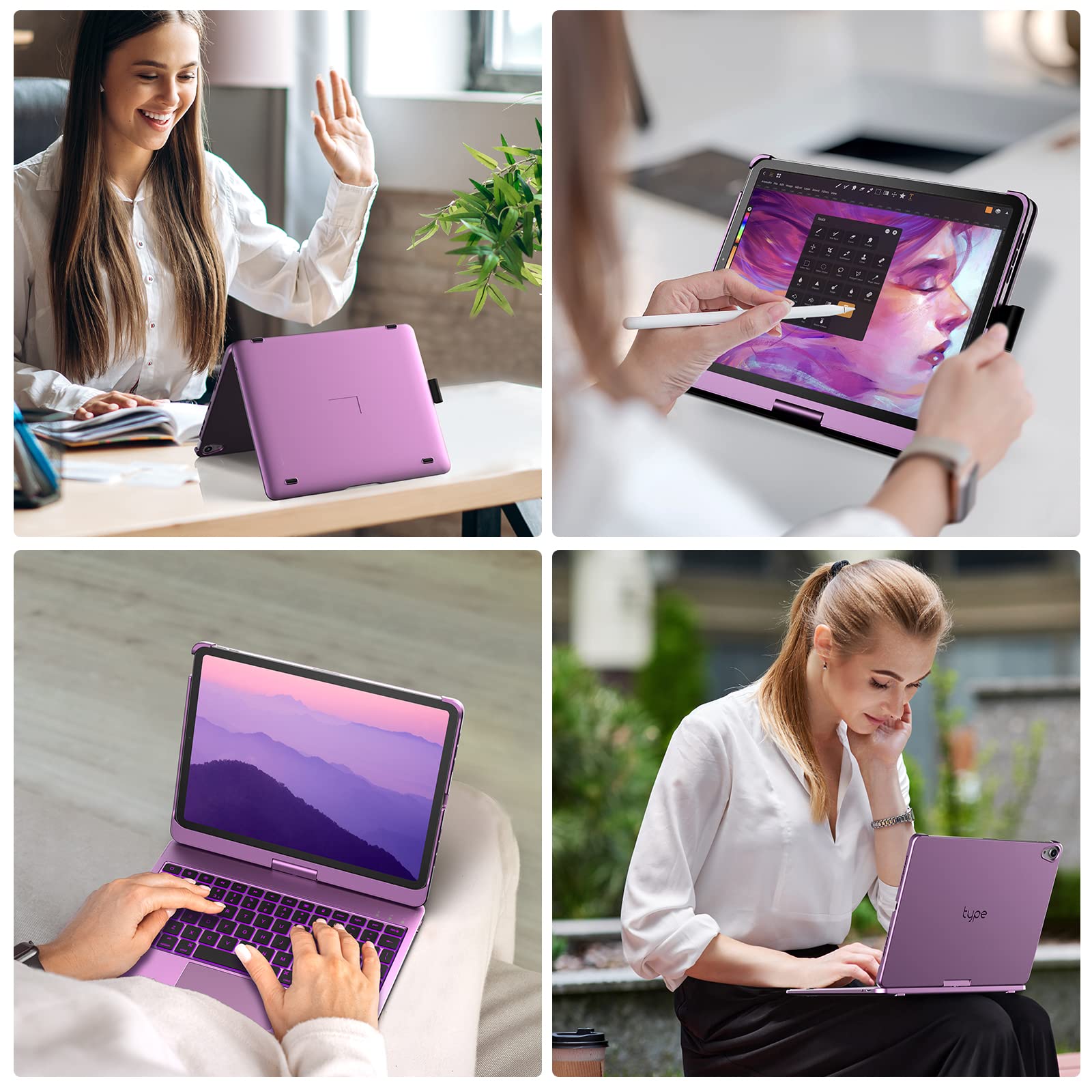 360° Rotatable Touch Keyboard Case with Trackpad for iPad Air 11-inch (M3 2025/M2 2024) - Wireless Backlit Keyboard with 11 Color Options & Pencil Holder - Compatible with iPad Air 5th & 4th Gen (Purple) - Perfect for Work, Study & Creative Projects