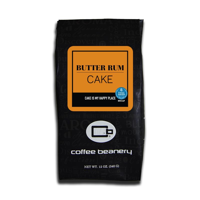 Butter Rum Cake Flavored Decaf Coffee | Specialty Arabica Medium Roast | 12oz Coarse Ground | Perfect for Holiday Gifts & Cozy Winter Mornings