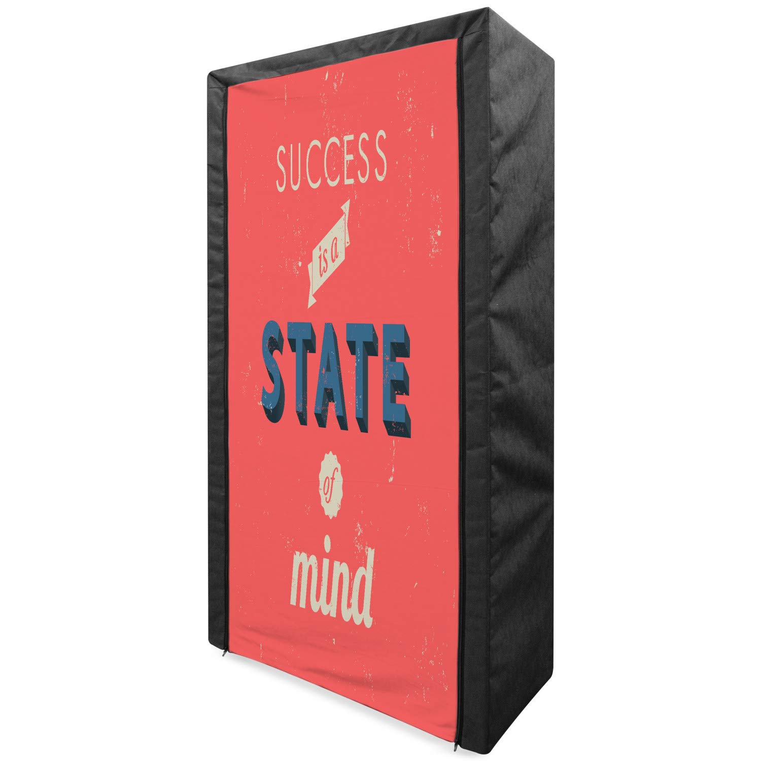 Ambesonne Portable Fabric Wardrobe - Retro Style 'Success is a State of Mind' Printed Clothing Organizer with Shelves, 33.5 Inch, Red Charcoal - Perfect for Bedroom Closet Organization, Dorm Storage & Small Space Living