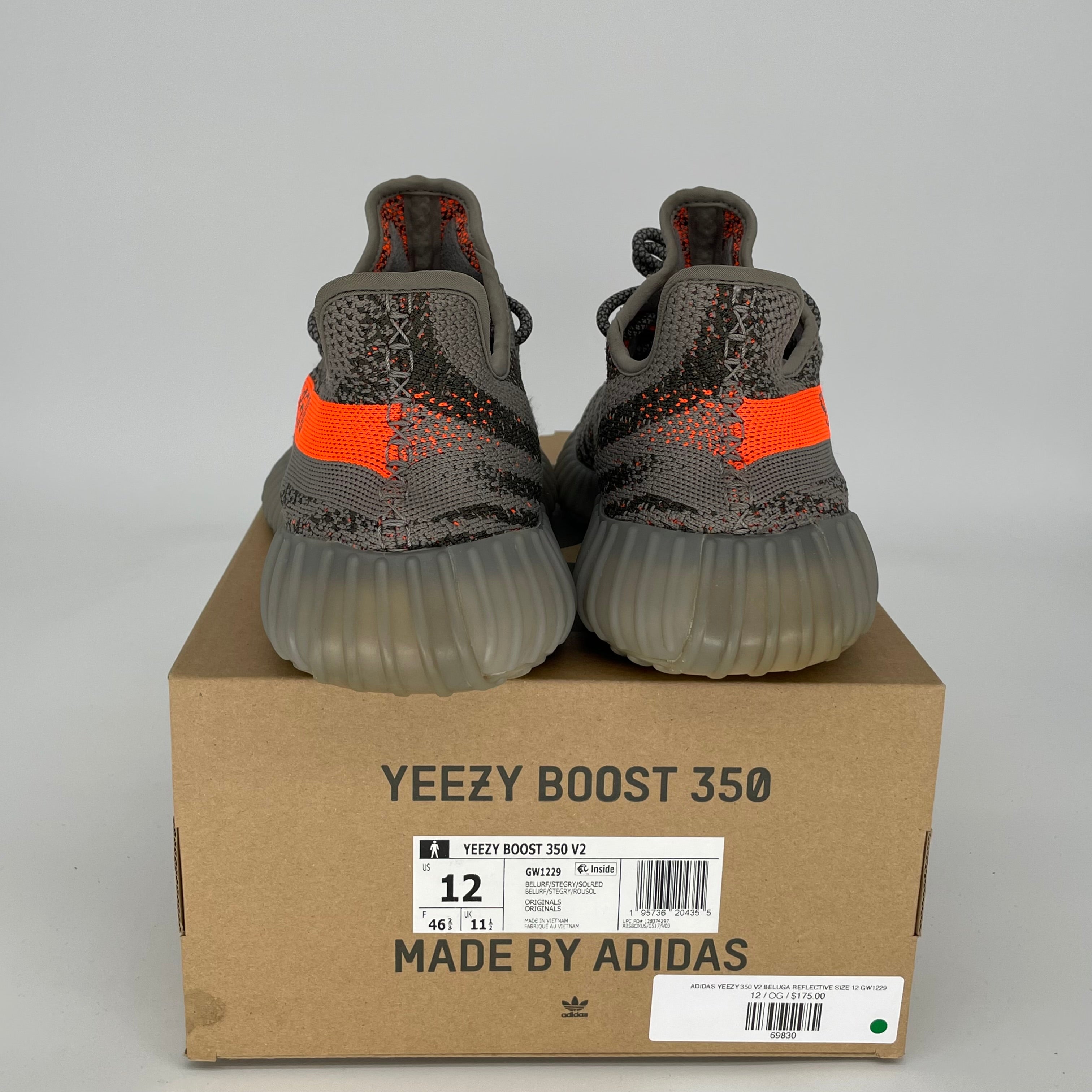 Adidas Yeezy Boost 350 V2 Beluga Reflective Sneakers - Men's Size 12 (GW1229) | Limited Edition Running Shoes for Streetwear & Gym Workouts