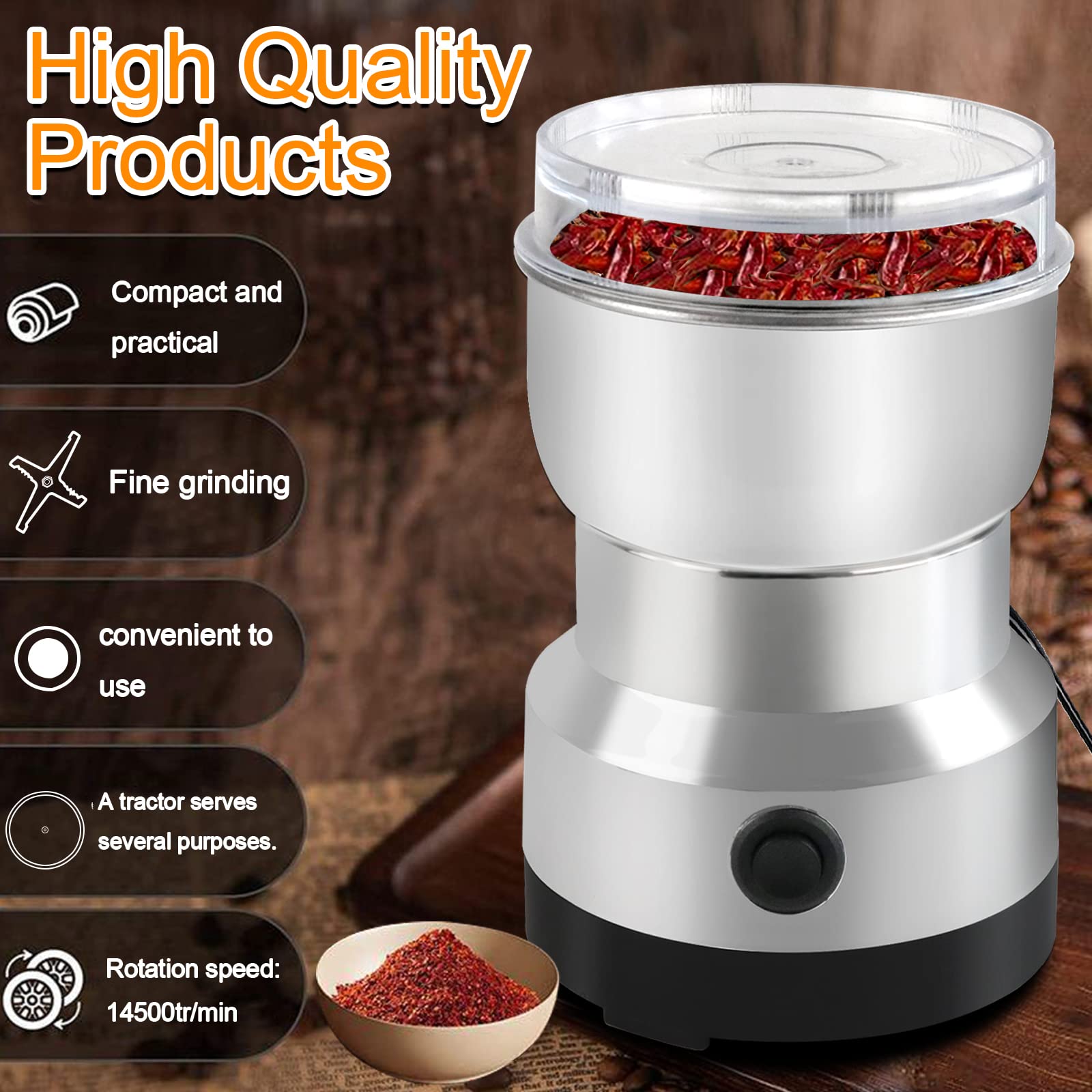Premium Electric Coffee Grinder 200W - Mini Spice Grinder with 300ml Capacity & Stainless Steel Blades - Perfect for Coffee Beans, Nuts, Herbs & Spices - Ideal for Home Kitchens, Coffee Shops & Camping Use