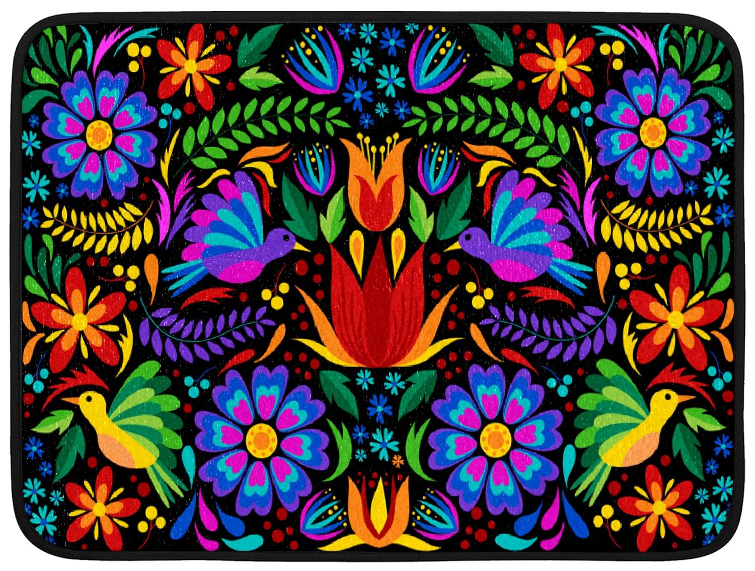 Boho Mexican Floral Absorbent Dish Drying Mat - 18x24 Inch Fast Drying Kitchen Dish Drainer for Farmhouse & Ethnic Decor | Perfect for Countertop Protection, Dish Rack Alternative & Decorative Kitchen Accessory