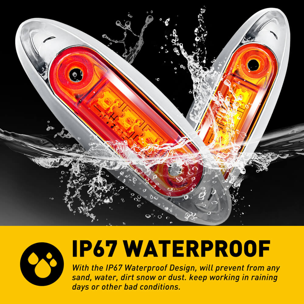 10Pcs 3 LED 3.9 Inch Oval Side Marker Lights with Chrome Bezel - Waterproof 12V Clearance Lights for Trucks & Trailers - Perfect for Night Driving, Off-Roading & Vehicle Safety