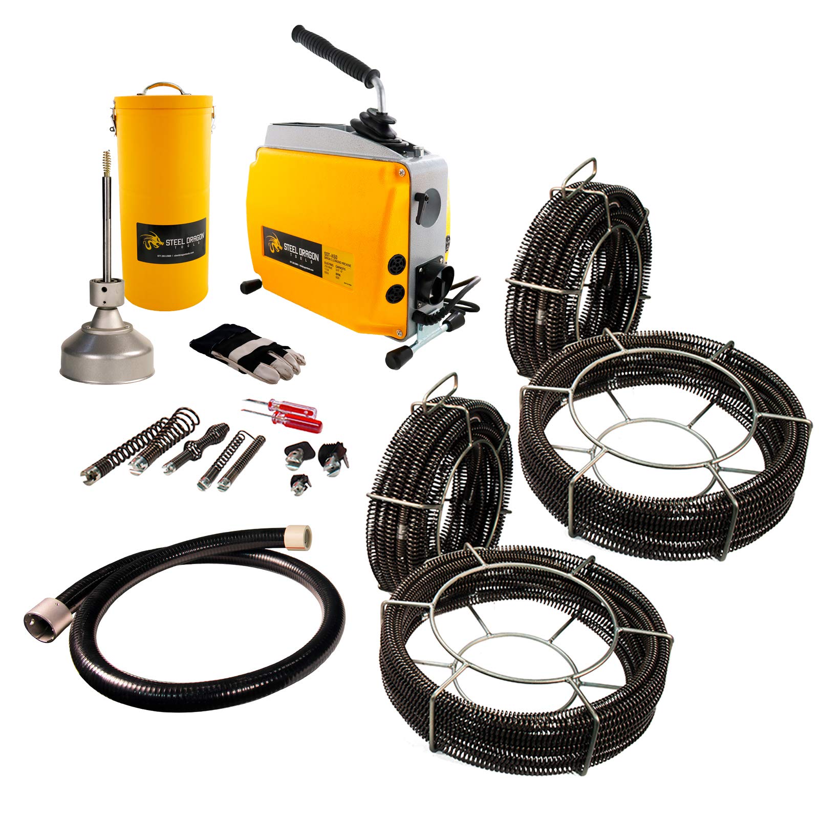 Steel Dragon K60 Drain Cleaner with C8 & C10 Cables for Clogged Pipes