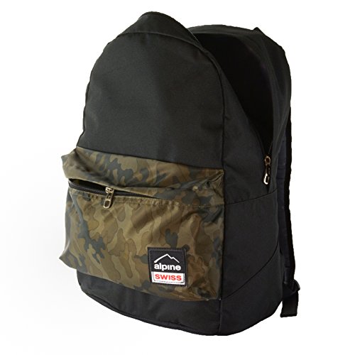 Alpine Swiss Midterm Backpack for School & College - Durable Bookbag with 1 Year Warranty - Black Camo Design - Perfect for Students, Travel & Outdoor Adventures
