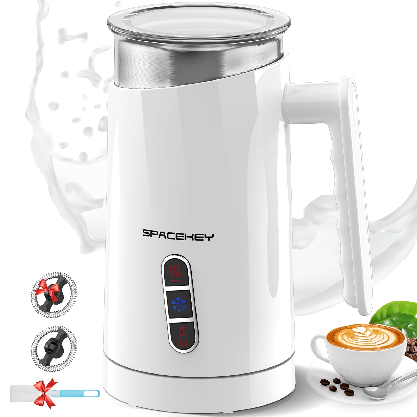 Spacekey 4-in-1 Electric Milk Frother & Warmer - 10.1oz Hot & Cold Foam Maker for Coffee, Latte, Cappuccino & Hot Chocolate - Heats to 167°F with Buzzer Alarm - Perfect for Home, Office & Coffee Shops