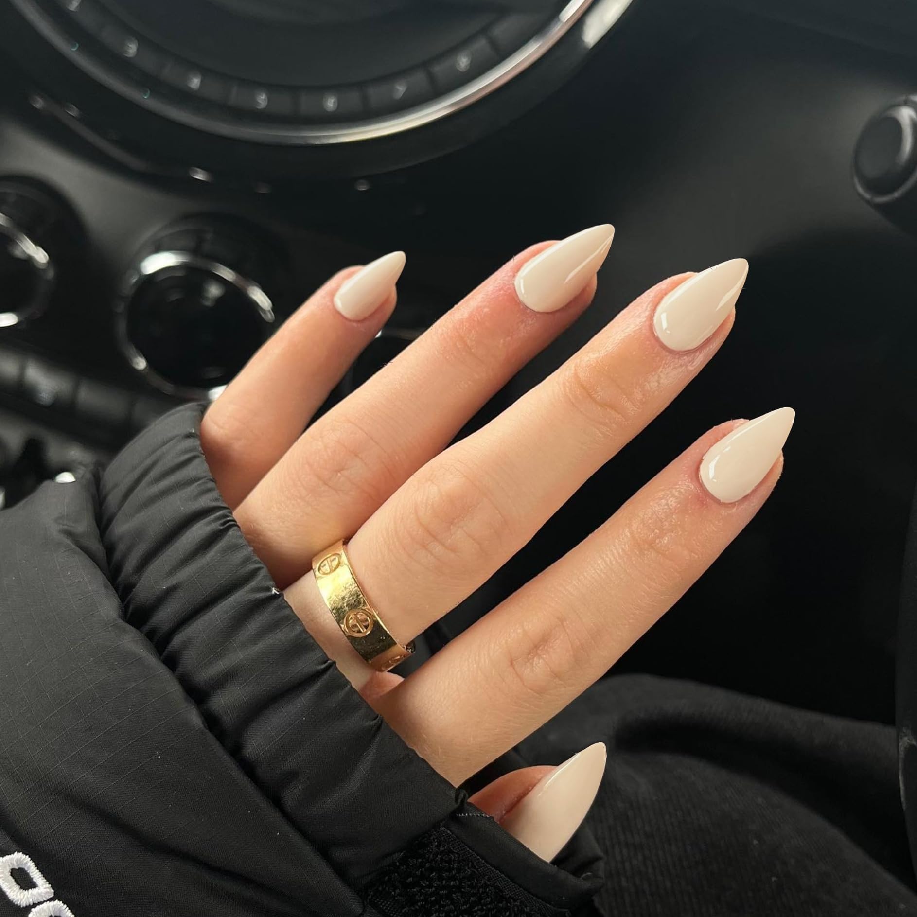 Beige Press on Nails Short Almond Shape - 30Pcs Natural Acrylic Fake Nails with Glue for Big & Small Hands | Thick Handmade Gel Nails for Everyday Wear, Office, Date Night & Special Occasions