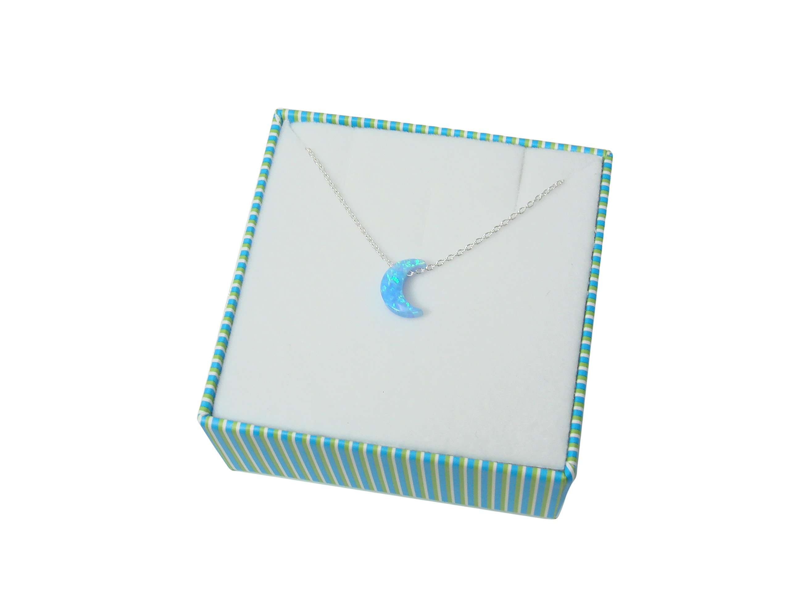 Light Blue Moon Opal Necklace - Crescent Moon Pendant with Lab Created Opal Charm, Dainty Celestial Jewelry for Women, Perfect Gift for Birthday, Anniversary & Everyday Elegance