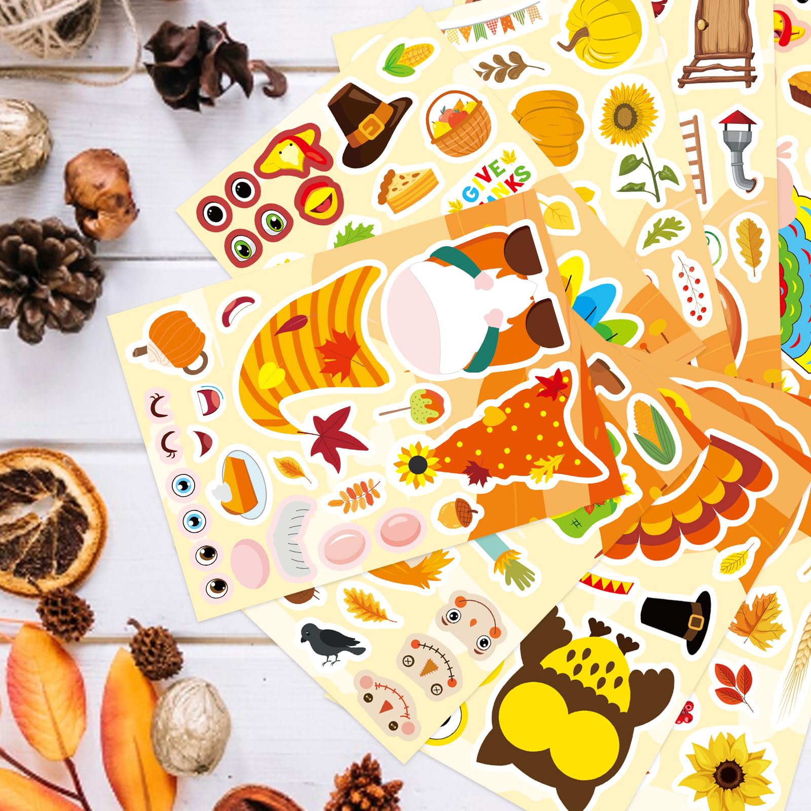 Thanksgiving Party Pack - 32 Sheets Turkey Face & Harvest Stickers, Decorations & Games for Kids & Adults | Perfect for Classroom, Home & Office Celebrations